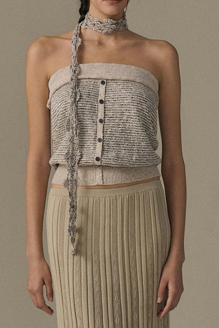 o cloche code 26SS striped lace-up strapless top OCC-OH26SB032-HBHH H-H floral white/floral gray