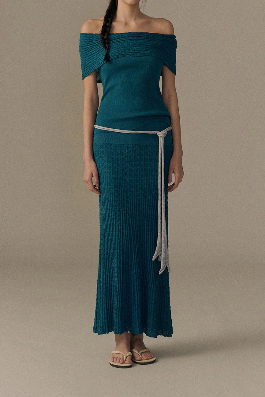 o cloche code 26SS Thin knit off-shoulder top OCC-OH26ST042L-HSL (LAGOON Lake Green) - Image 2