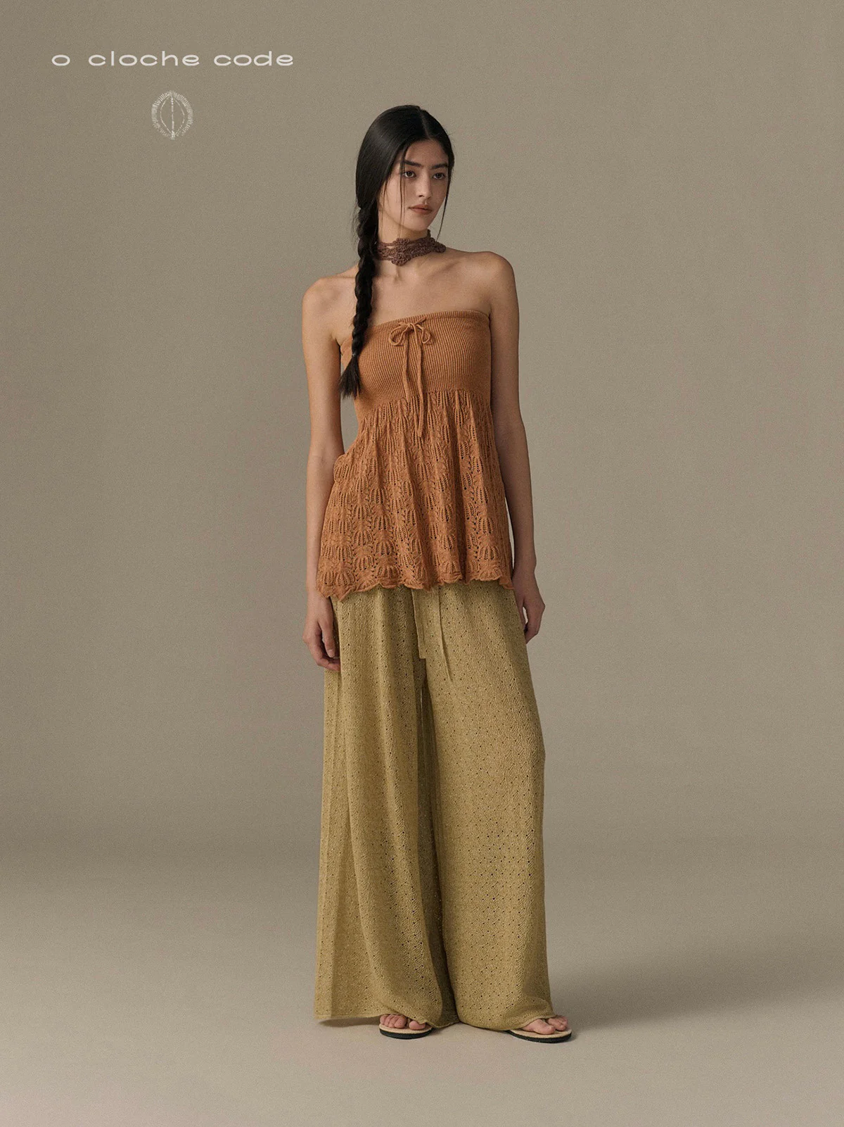 o cloche code 26SS umbrella-hem strapless top OCC-OH26SB019A-XC Apricot Orange - Image 3