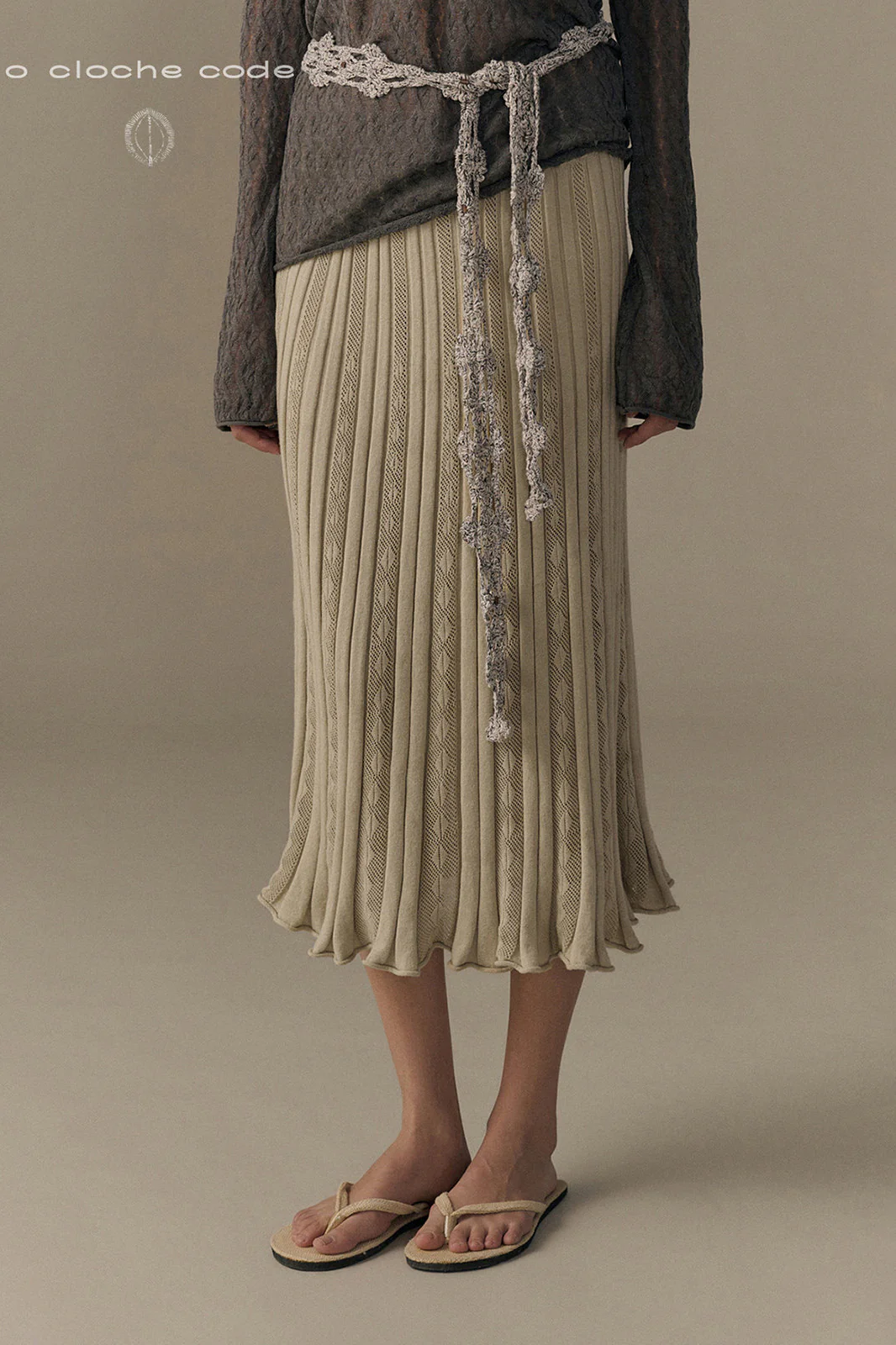 o cloche code 26SS wave pattern striped skirt OCC-OH26SQ016P-DLH PEA bean green and gray