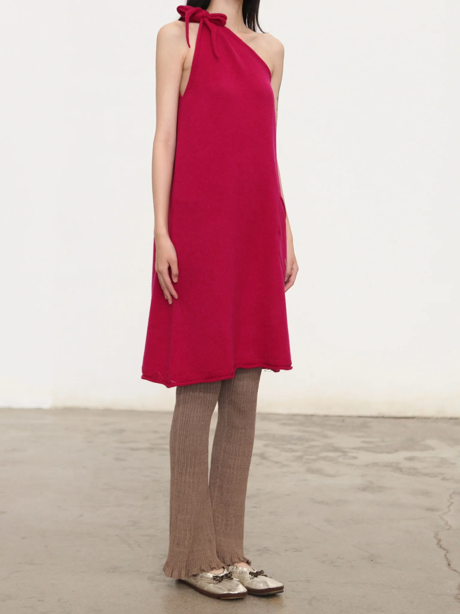 o cloche code cashmere off-shoulder tie-front dress OCC-OH01Q817-YM Wild Berry DEWBERRY - Image 3