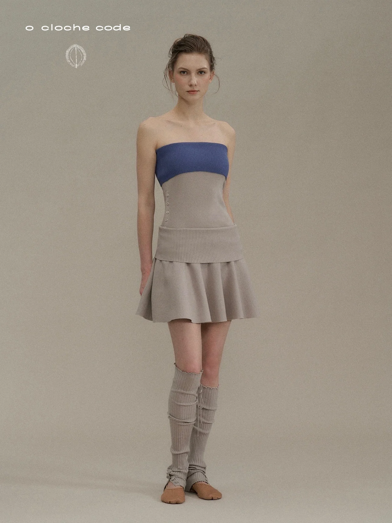 o cloche code color-blocked turn-up strapless top OCC-OH01B846-HSWL Grey stone + misty blue V-O - Image 9