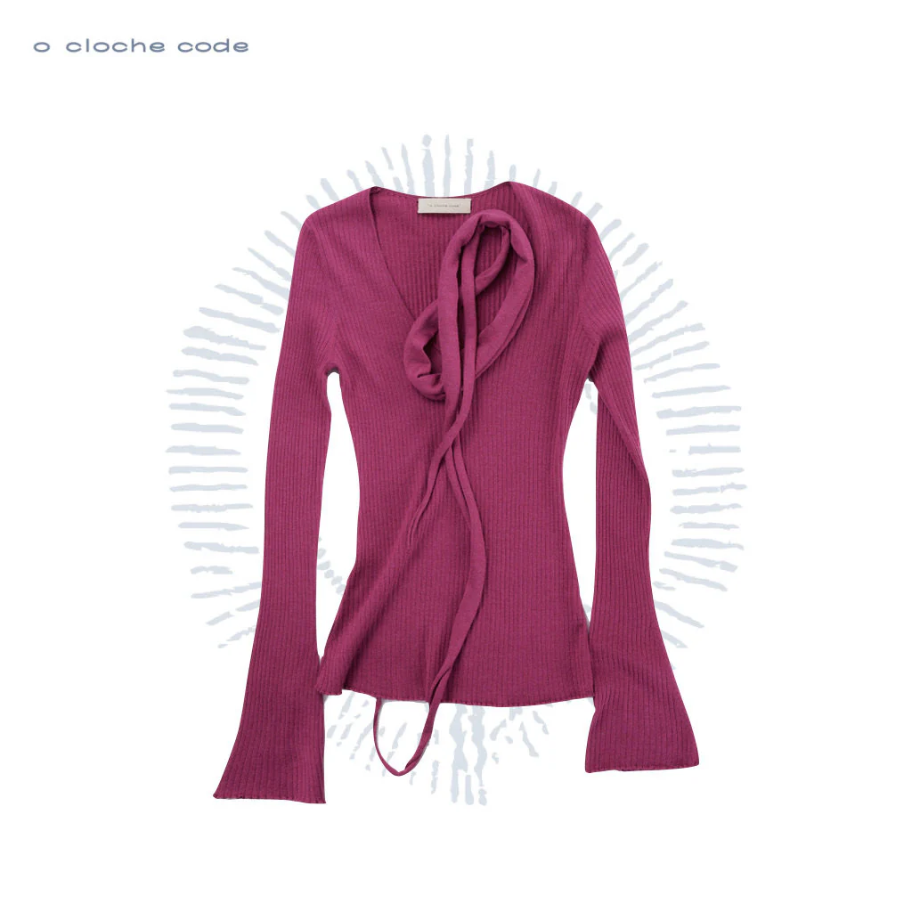 o cloche code (mulberry silk flared long sleeves with long straps) OCC-OH01T832F-FUCHSIA purplish red - Image 5