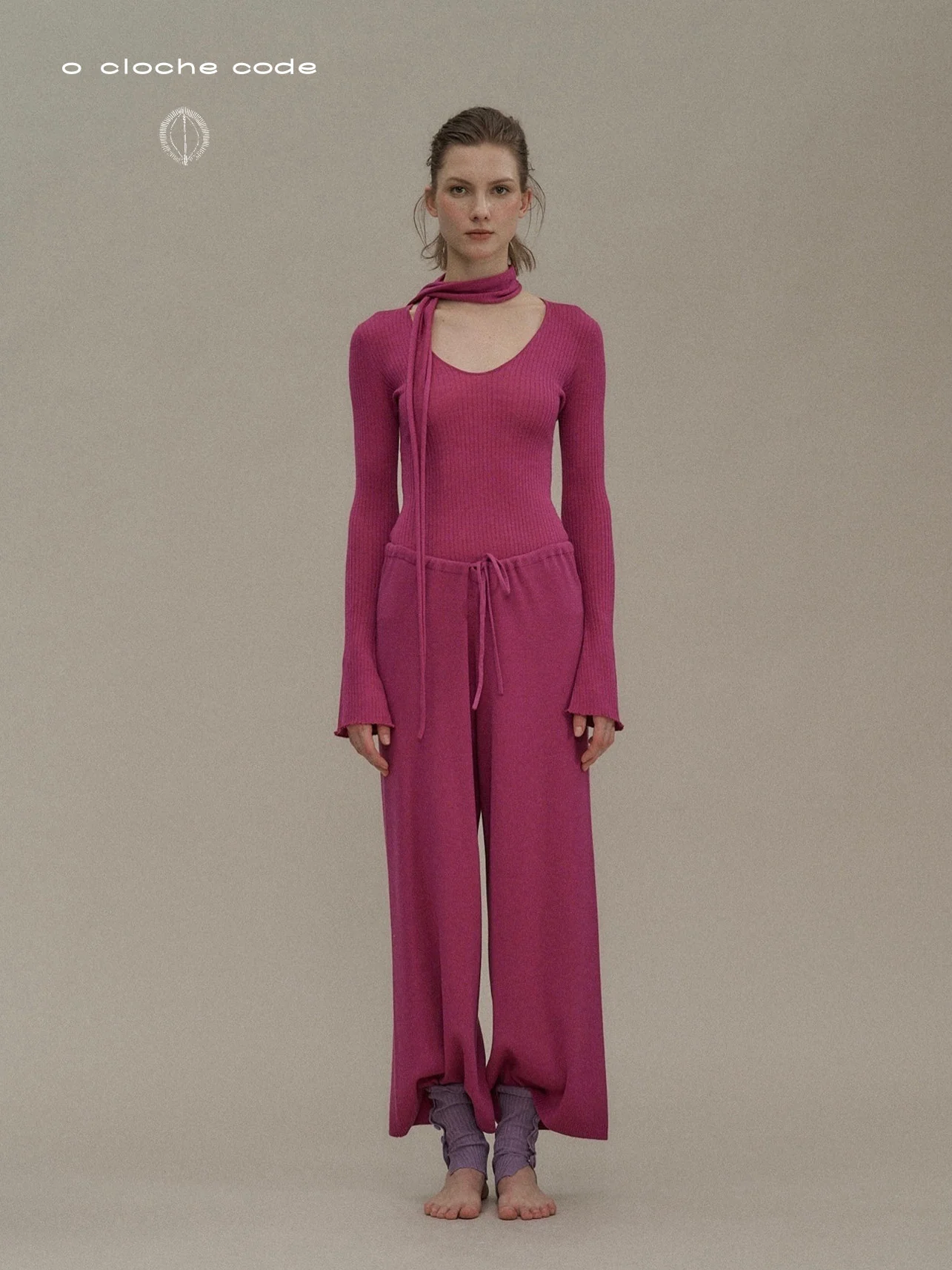 o cloche code (mulberry silk flared long sleeves with long straps) OCC-OH01T832F-FUCHSIA purplish red - Image 6