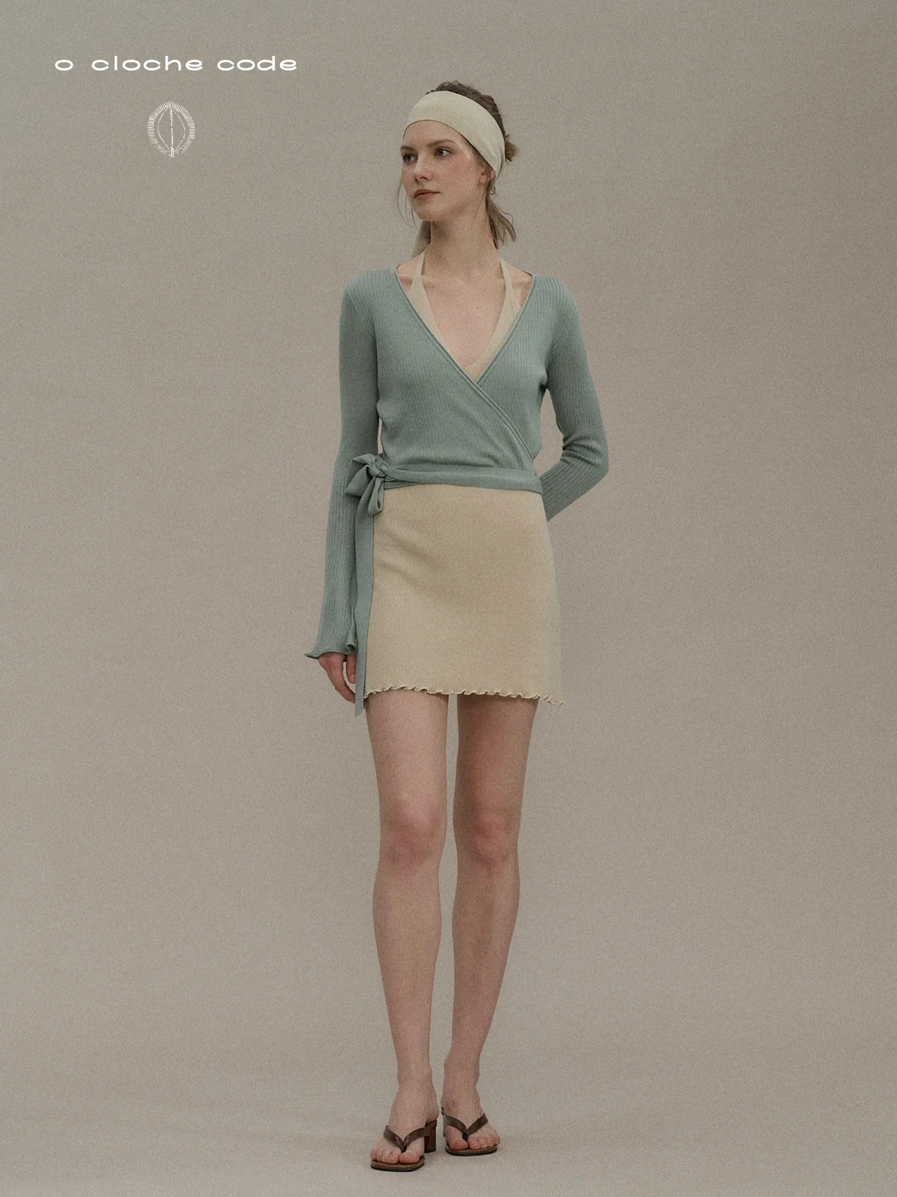 o Cloche code Mulberry silk tie-front cardigan OCC-OH01K839-DHL Light grey-green Celadon - Image 6