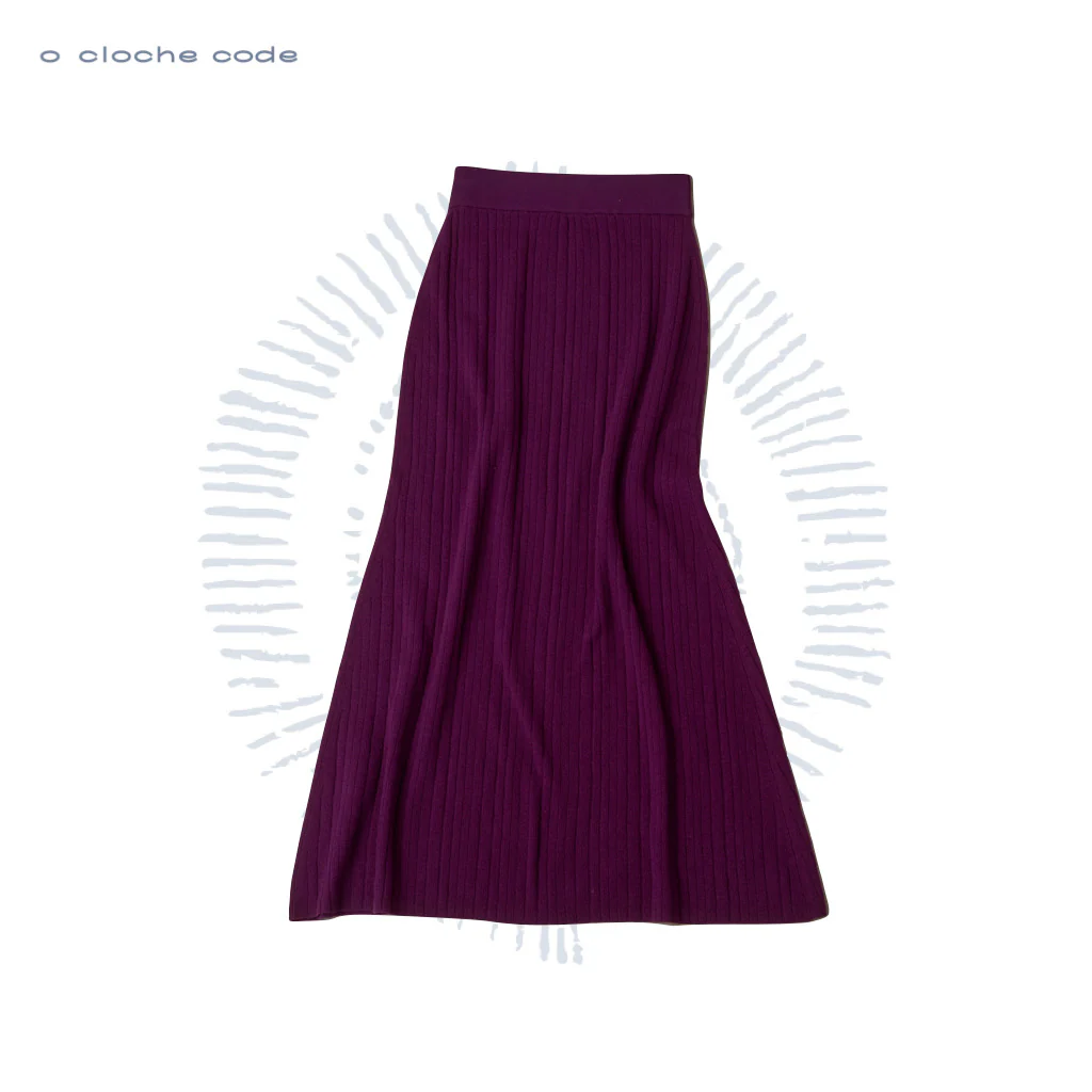 o cloche code wool knit curved midi skirt OCC-OH01Q801-GDZ classic purple FIALA - Image 6