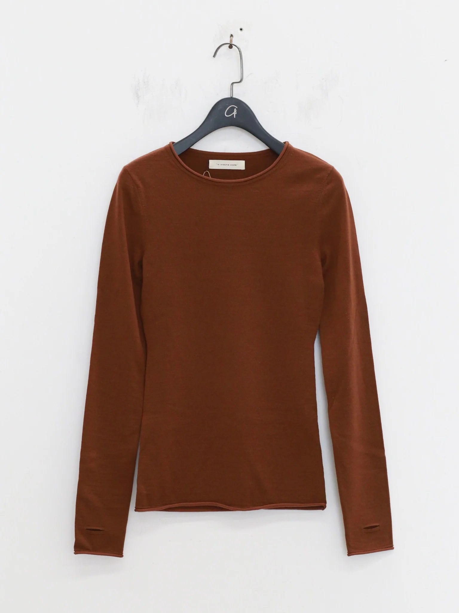 o cloche code wool knit rolled hem long sleeve OCC-OH01T826-SXM dark oak color DUN - Image 3