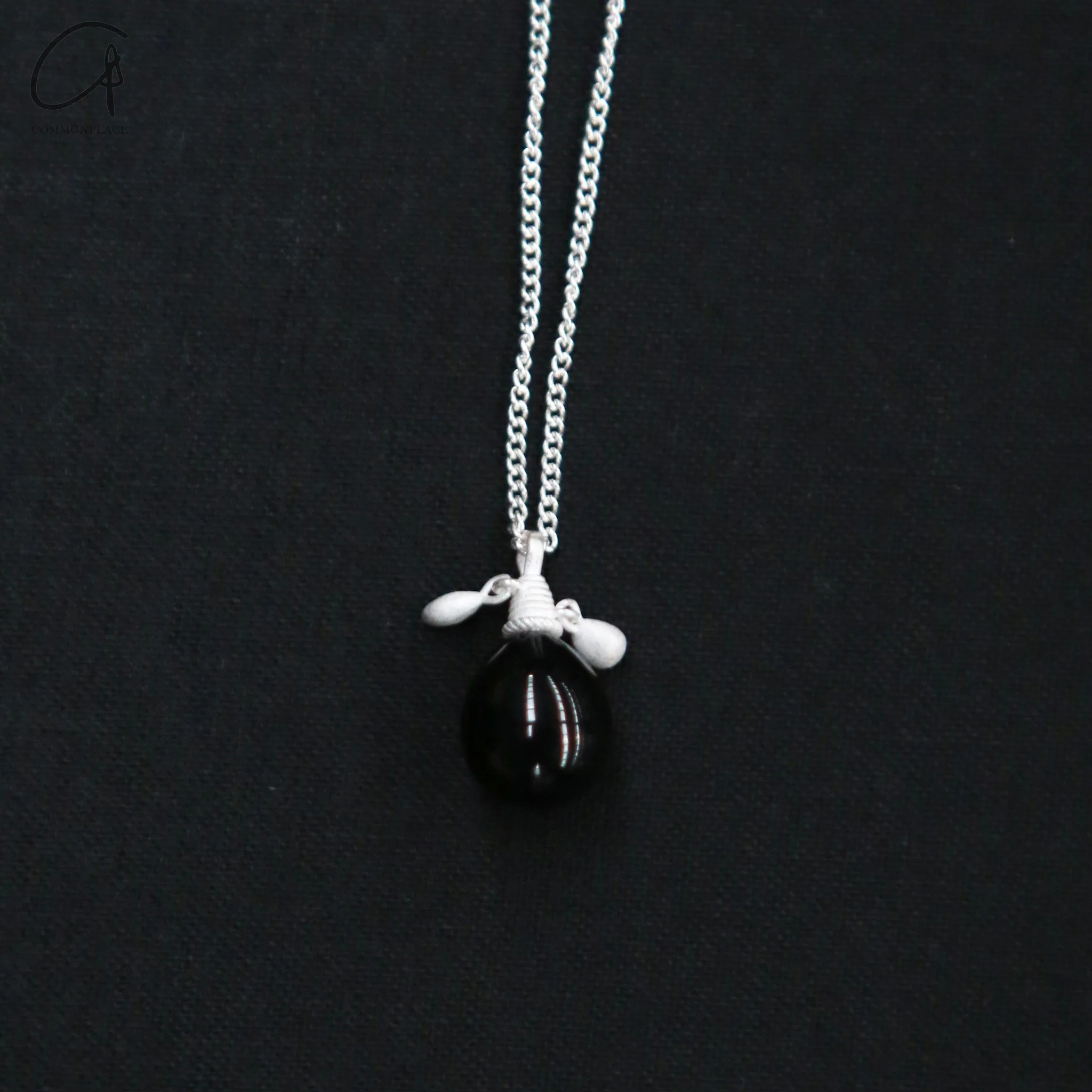 OLIO E ACETO 25 Spring/Summer Sterling Silver Agate Ball Pendant Necklace OLIO-OA12N01-HY Black/Silver - Image 2
