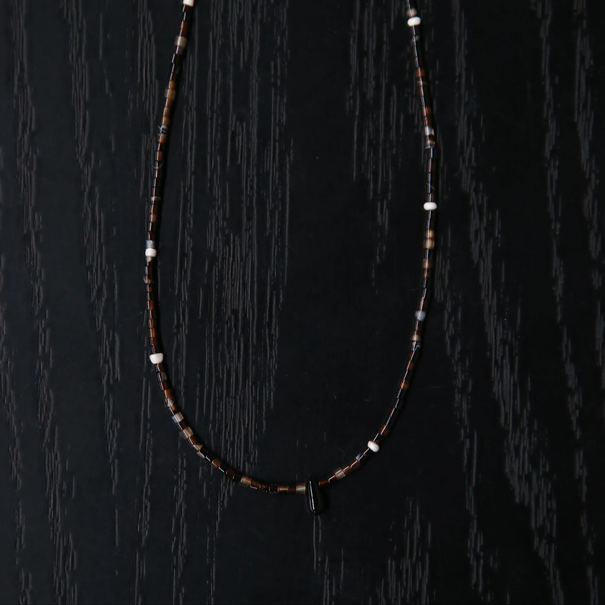 OLIO E ACETO Black Flower Agate Dewdrop Pendant Necklace OLIO-OA13N34-HZ Brown/Silver - Image 2