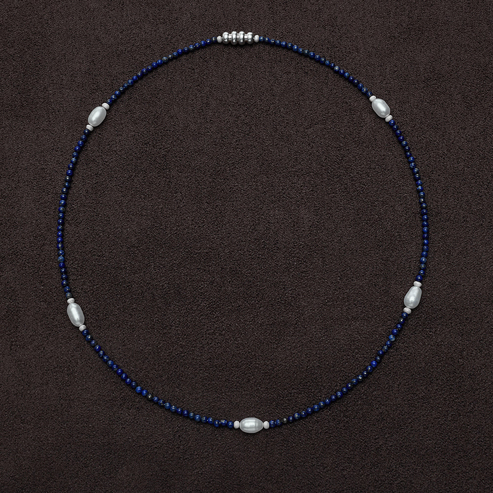 OLIO E ACETO Lapis Lazuli/Smoky Quartz Pearl Beaded Necklace OLIO-OA13N29-LZZBY Blue