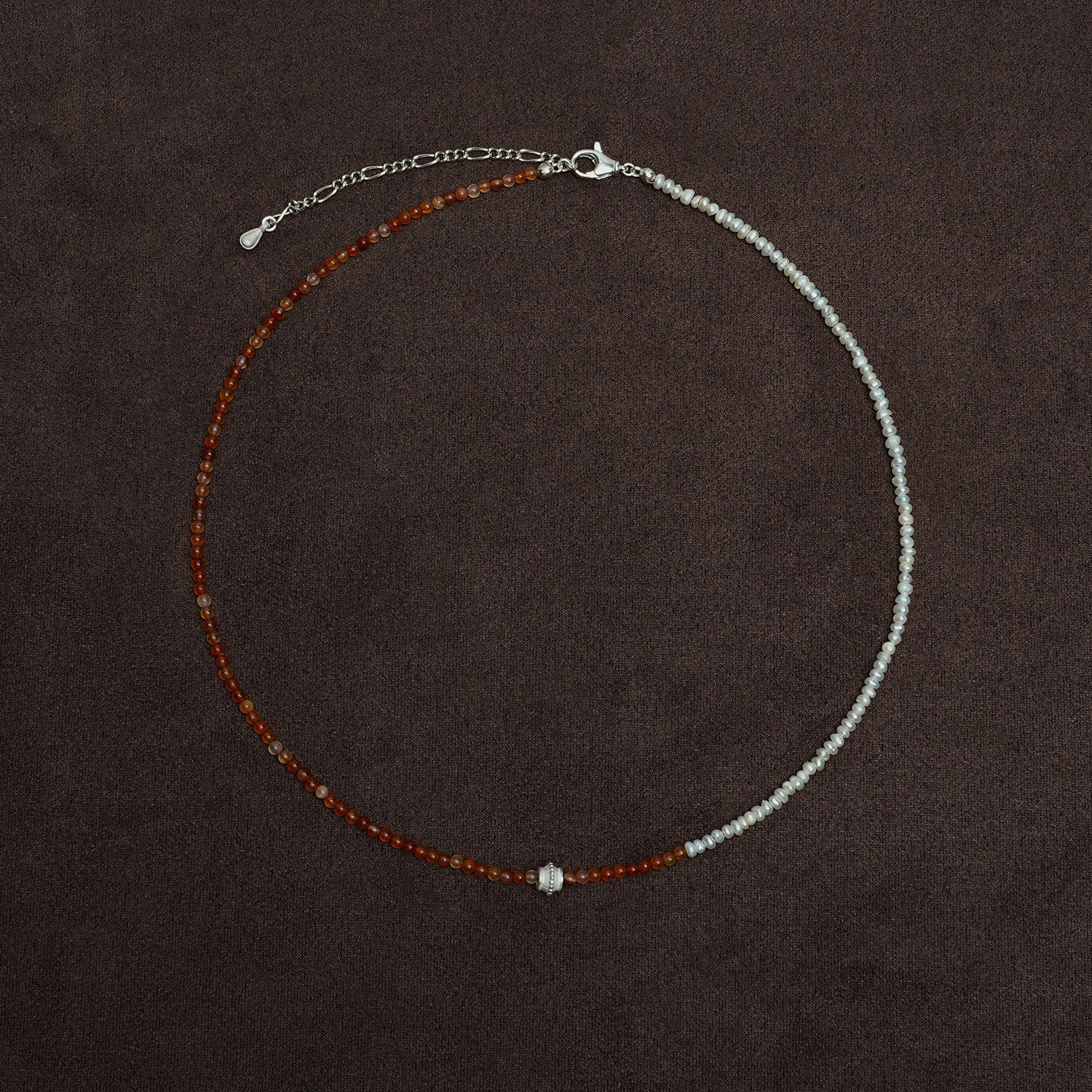 OLIO E ACETO New Year Collection Red Agate and Pearl Patchwork Necklace OLIO-OA13N42-JHZZBY Orange-red/Pearl White/Silver