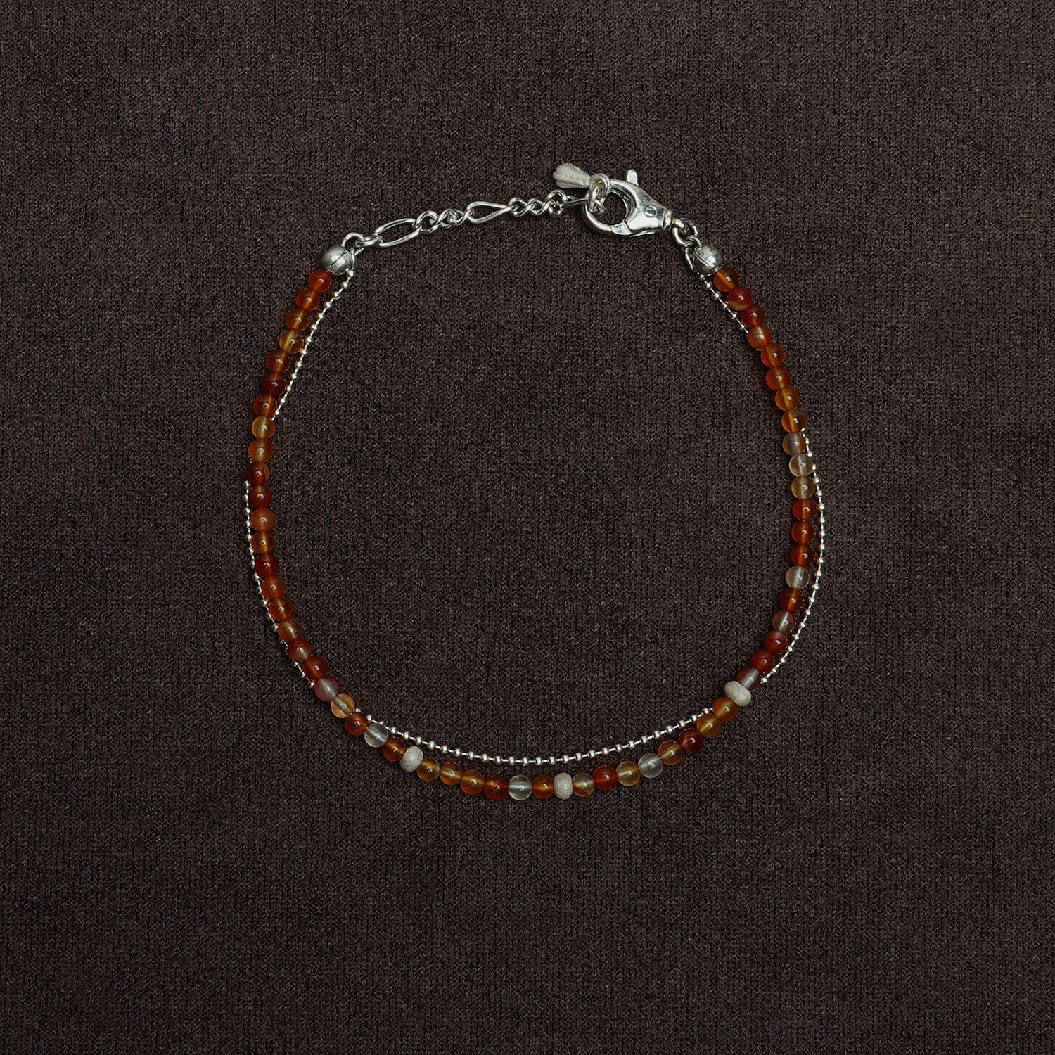OLIO E ACETO New Year Collection Sterling Silver Red Agate Double-Layer Bracelet OLIO-OA13A24-JHY Orange/Silver - Image 2
