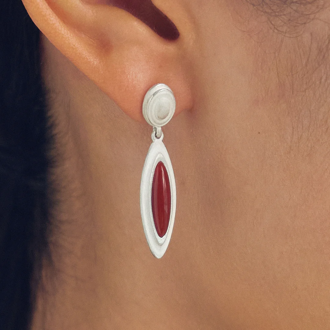 OLIO E ACETO New Year Series Sterling Silver Red Agate Shell Earrings OLIO-OA12E21-HY Red/Silver - Image 5