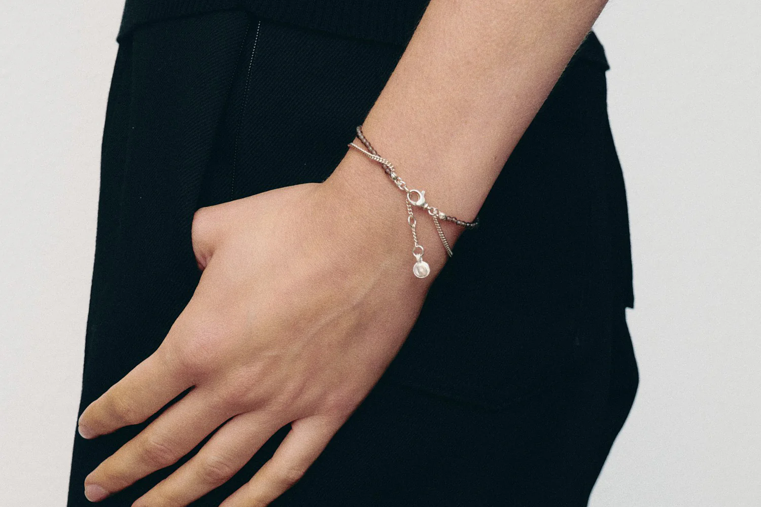 OLIO E ACETO Sterling Silver Smoky Quartz Double Bracelet Handmade OLIO-OA06A09-YIN Silver - Image 2