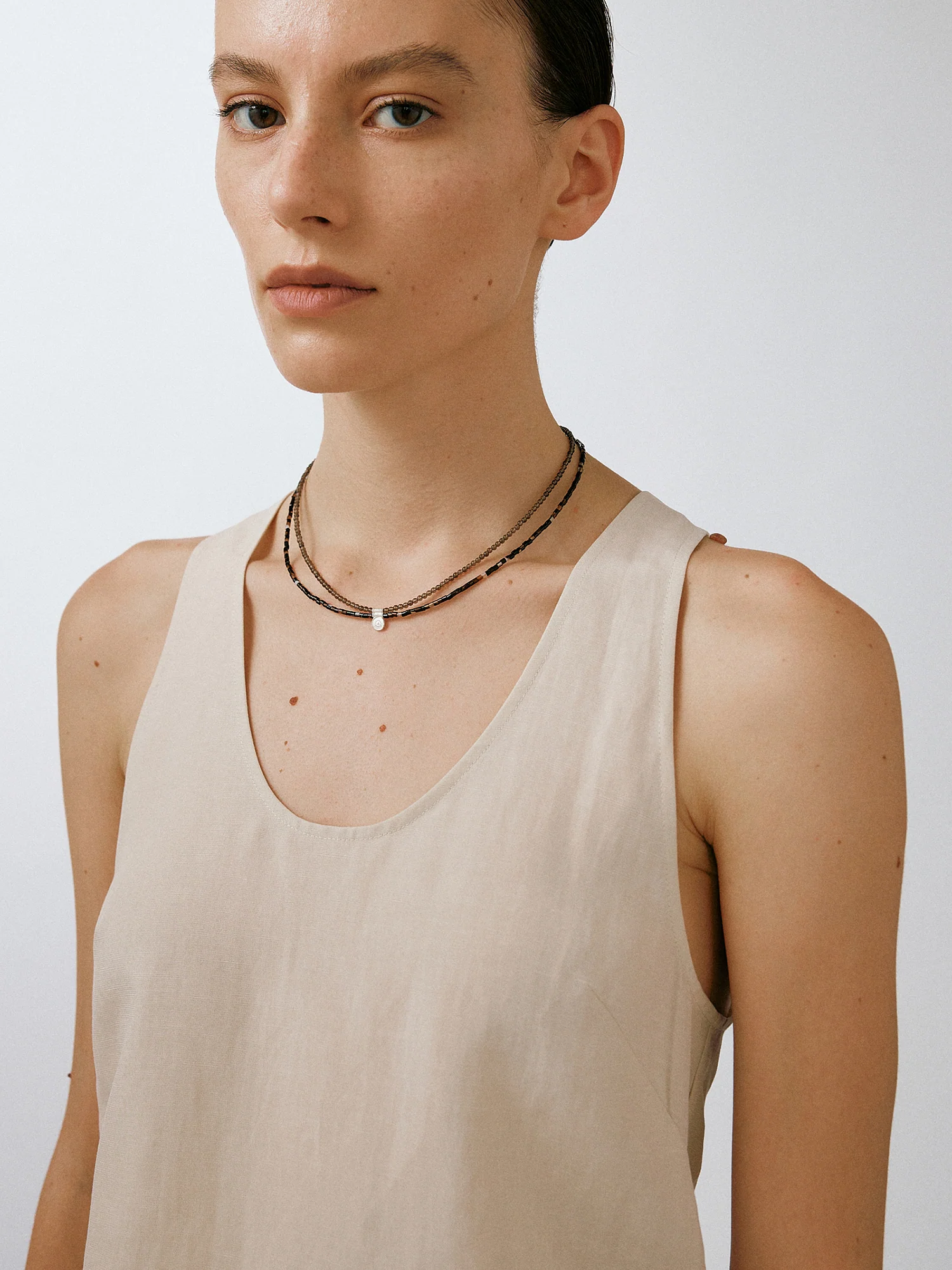 OLIO E ACETO Smoky Quartz and Agate Double Pendant Necklace OLIO-OA13N32-ZY Brown/Silver - Image 7