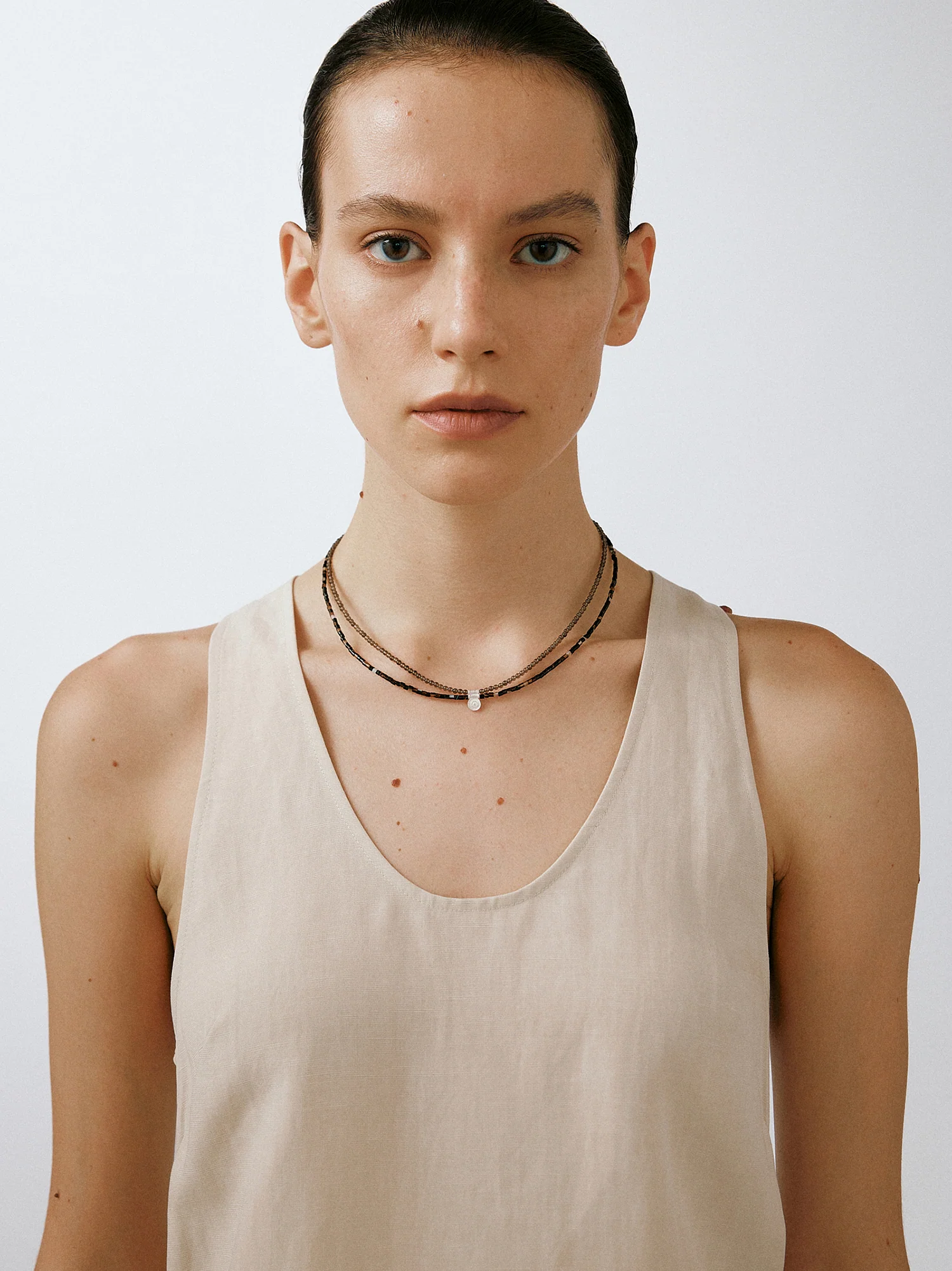 OLIO E ACETO Smoky Quartz and Agate Double Pendant Necklace OLIO-OA13N32-ZY Brown/Silver - Image 8
