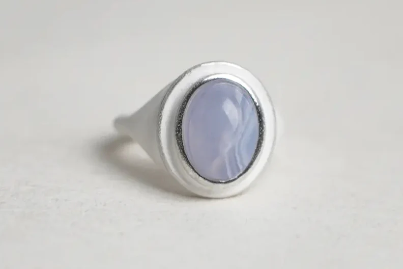 OLIO E ACETO sterling silver blue agate round shell ring OA10F06 POEA25