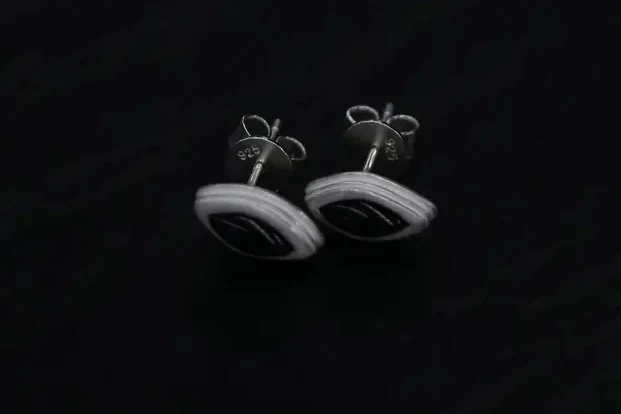 OLIO E ACETO sterling silver obsidian mussel earrings OA10E13 black/silver POEA22 - Image 2