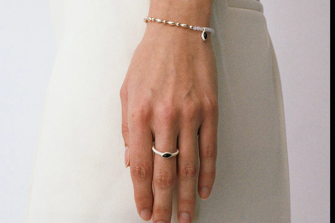 OLIO E ACETO sterling silver crystal/obsidian mussel thread ring POEA23 black POEA23 - Image 4