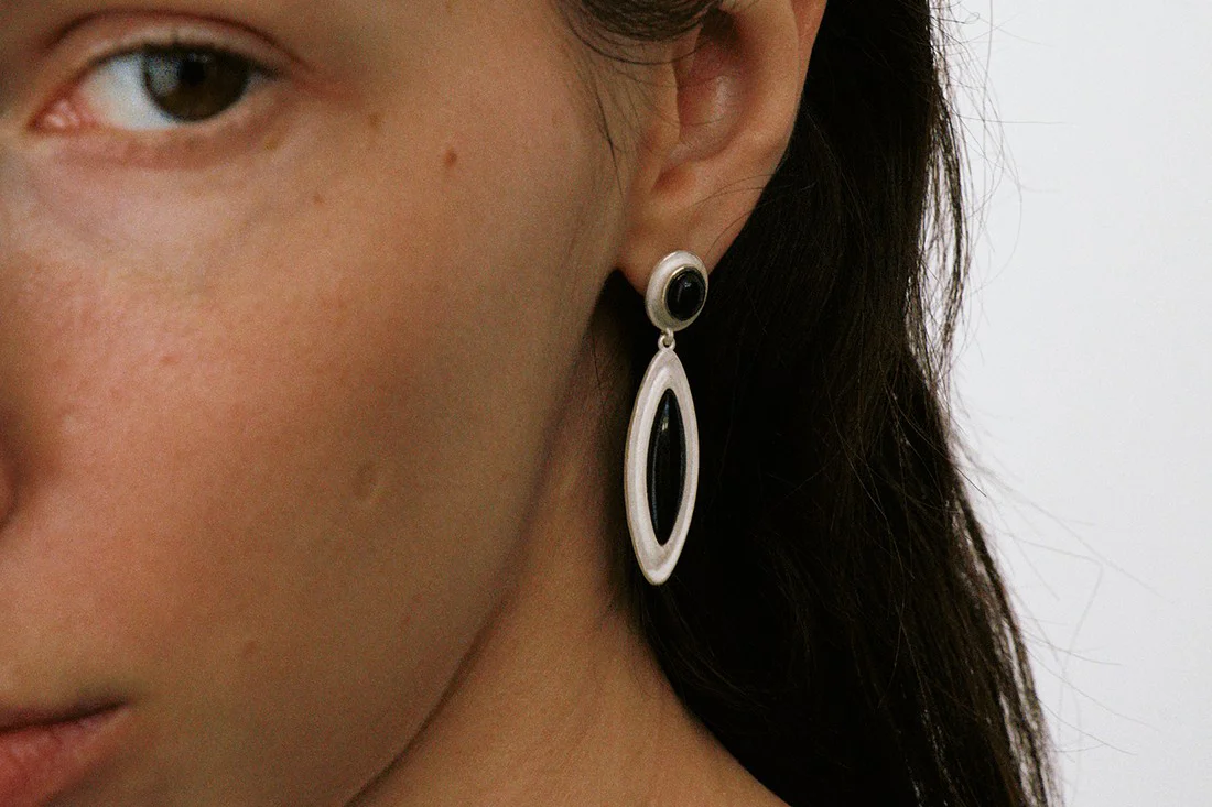 OLIO E ACETO sterling silver obsidian shell long earrings OA10E10 black/silver POEA19 - Image 4