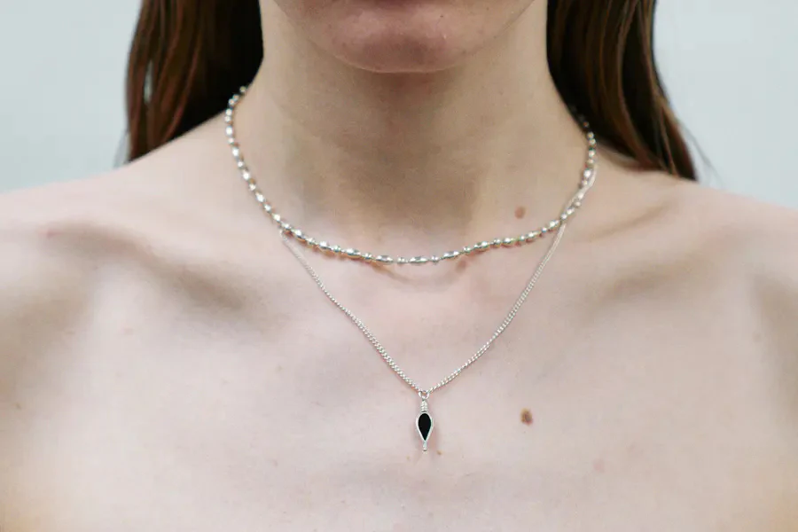 OLIO E ACETO Sterling Silver Onyx Bead Chain Necklace OA09N07 - Image 6