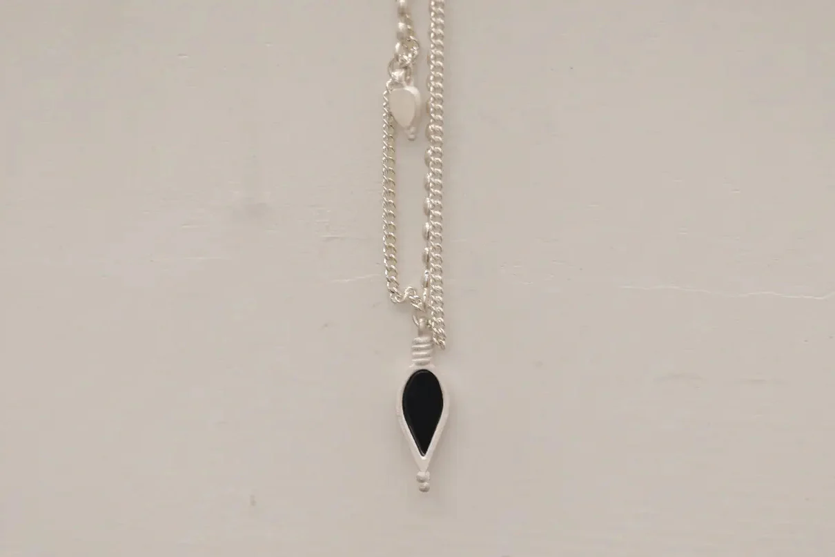 OLIO E ACETO Sterling Silver Onyx Lake Dangle Necklace OA09N03 - Image 2