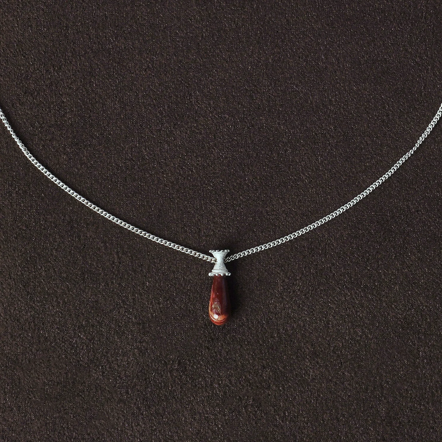 OLIO E ACETO Sterling Silver Quartzite/Lapis Lazuli/Red Snakeskin Jade Morning Dew Pendant Necklace OLIO-OA13N01-YH Red