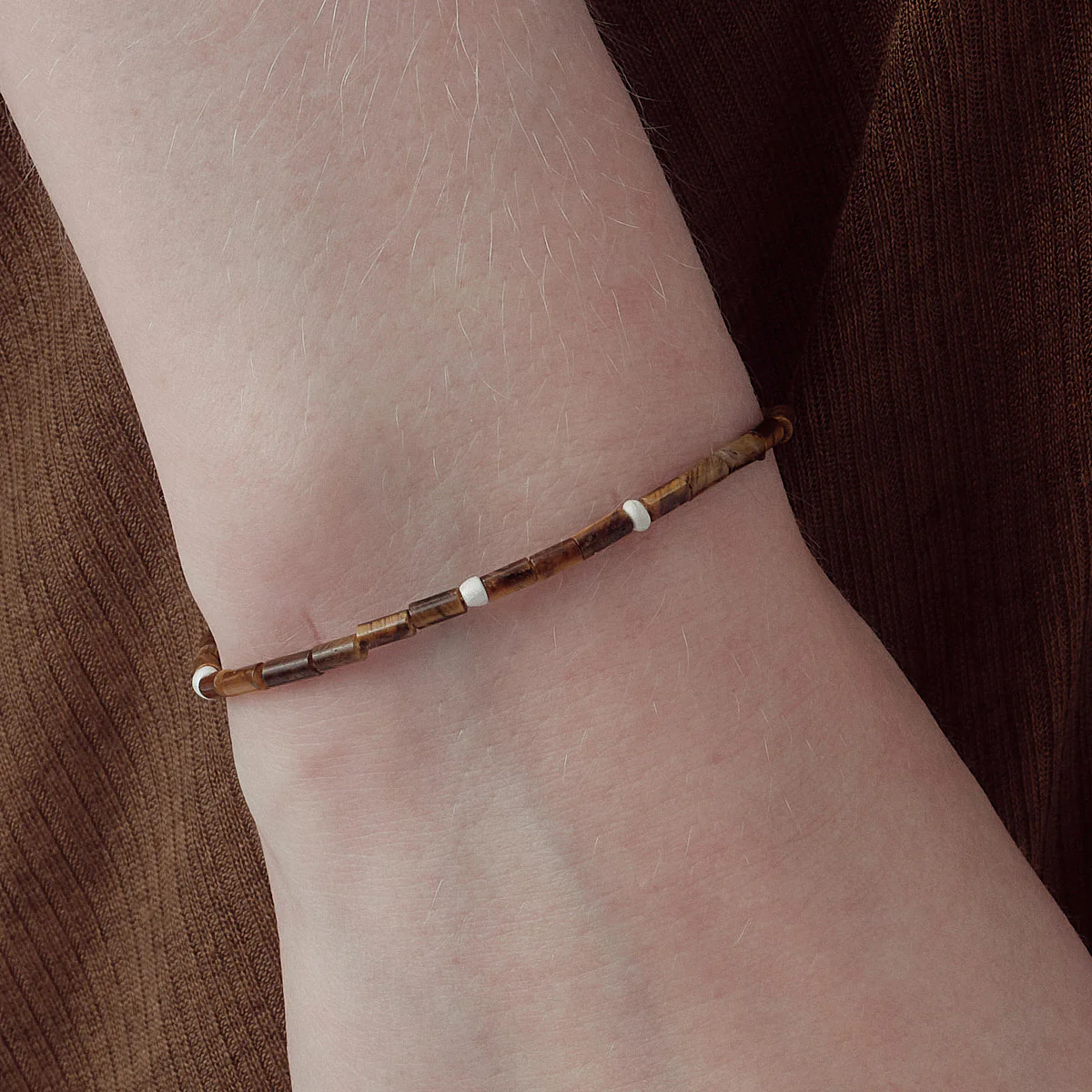 OLIO E ACETO Sterling Silver Tiger's Eye Beaded Bracelet OLIO-OA14A13-YZ Silver/Brown - Image 2