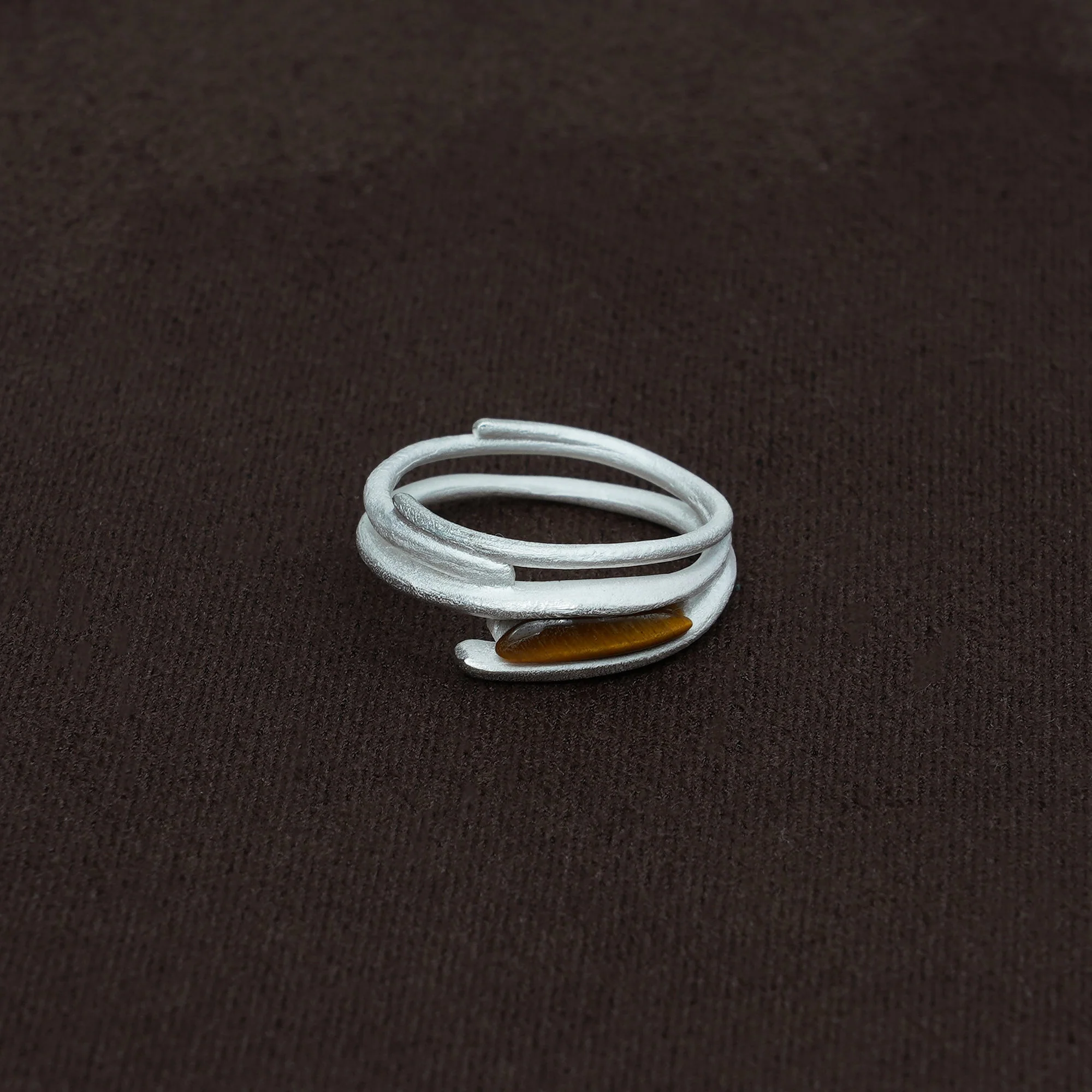 OLIO E ACETO Sterling Silver White Chalcedony/Tiger's Eye Resin Ring OLIO-OA14F08-YZ Silver/Brown