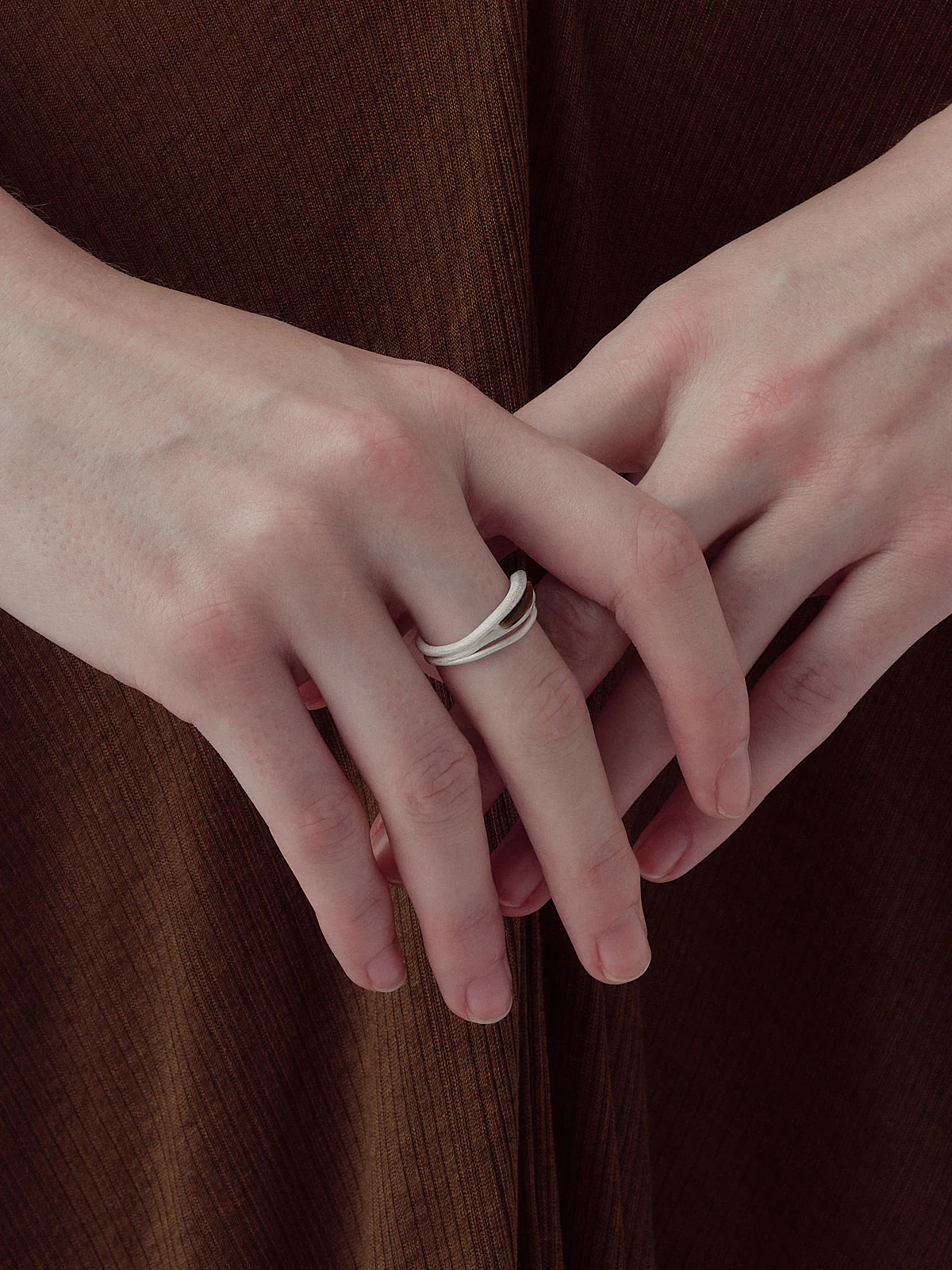 OLIO E ACETO Sterling Silver White Chalcedony/Tiger's Eye Resin Ring OLIO-OA14F08-YZ Silver/Brown - Image 5