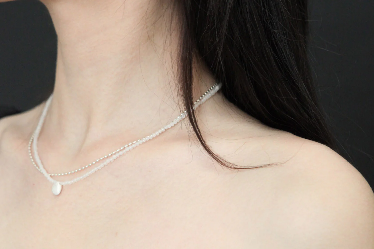 OLIO E ACETO Sterling Silver White Crystal Shell Double Necklace OLIO-OA10N13-BAI White/Silver - Image 4