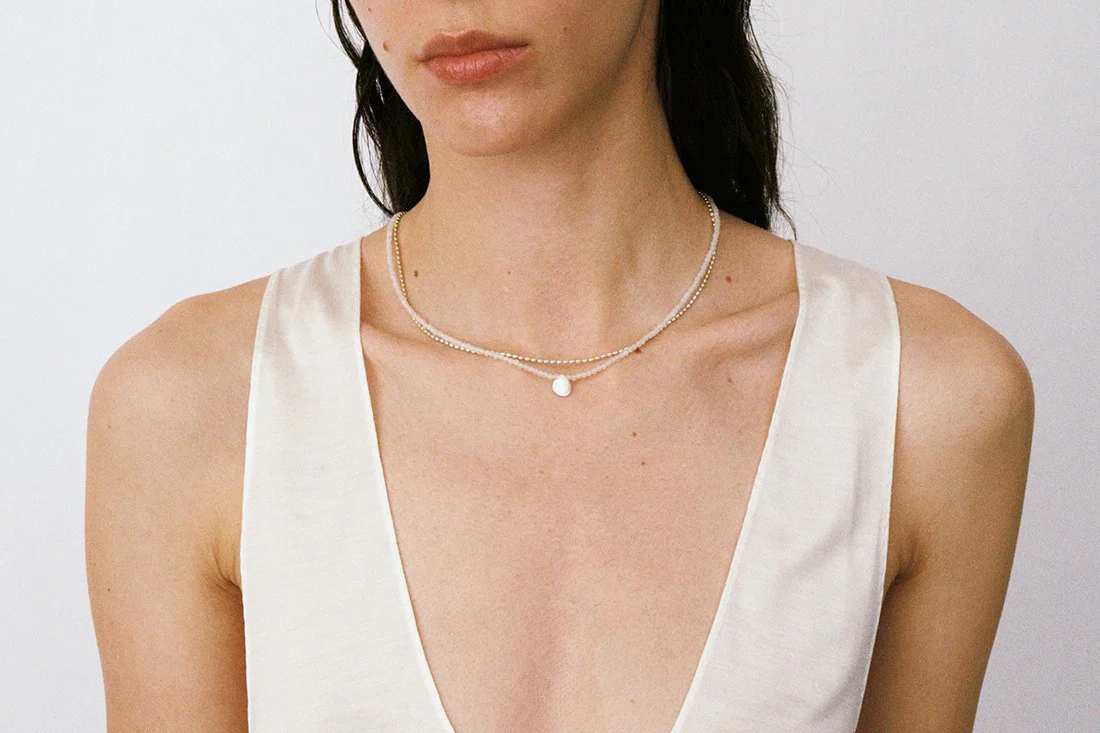 OLIO E ACETO Sterling Silver White Crystal Shell Double Necklace OLIO-OA10N13-BAI White/Silver - Image 9