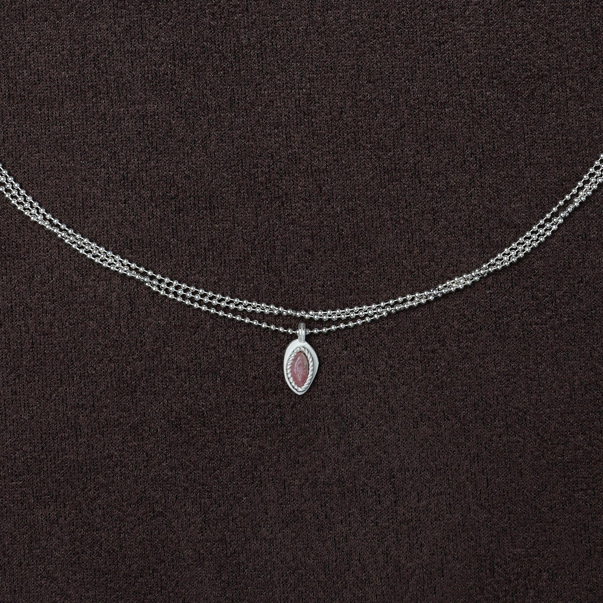 OLIO E ACETO Tanabata Special Collection Sterling Silver Rhodonite Flower Pendant Necklace OLIO-OA13N37-YFC Silver/Pink Orange - Image 2