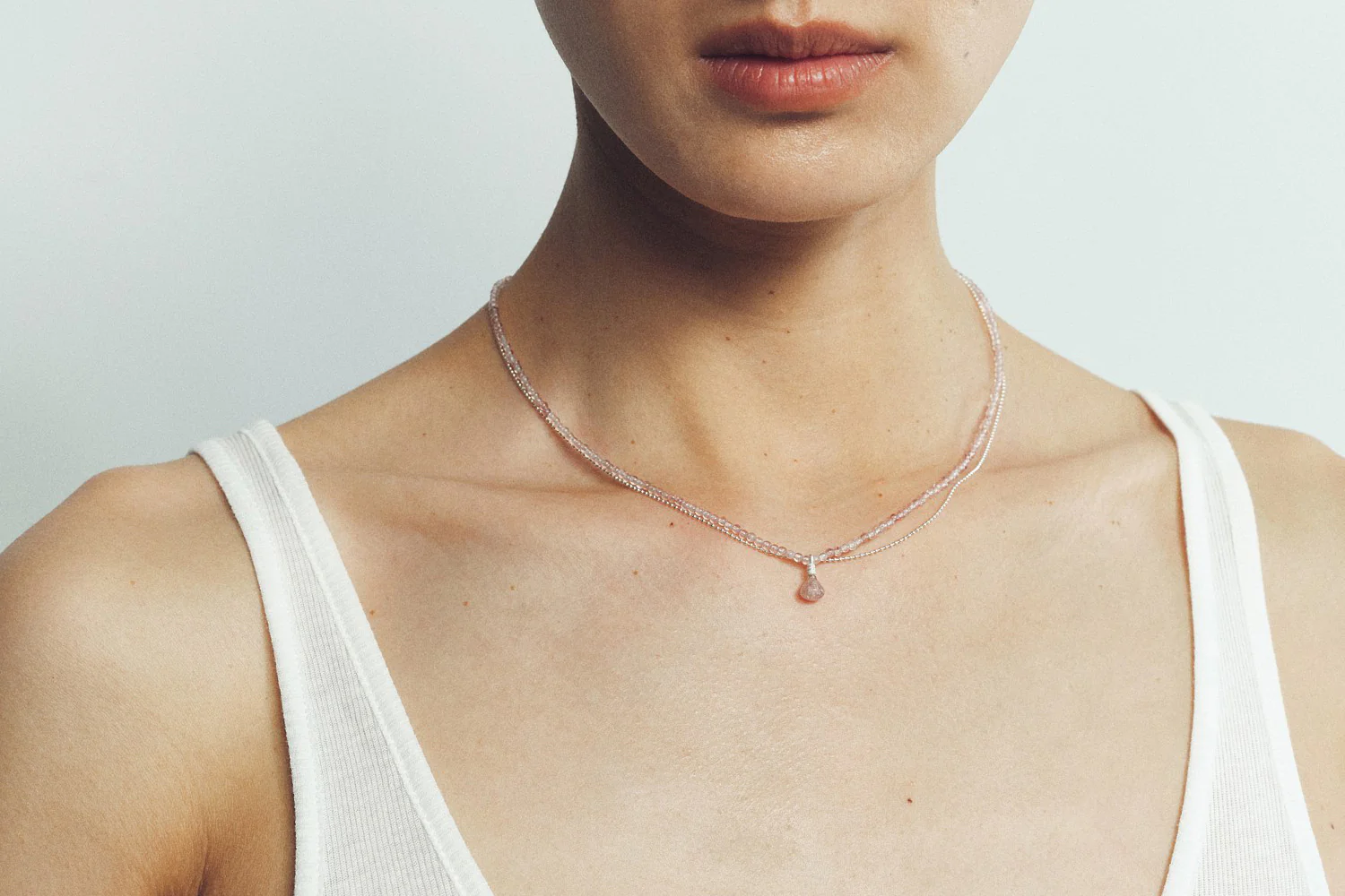 OLIO E ACETO Tanabata Special Series Strawberry Quartz Double Necklace OLIO-OA11N22-YIN-F Silver - Image 6