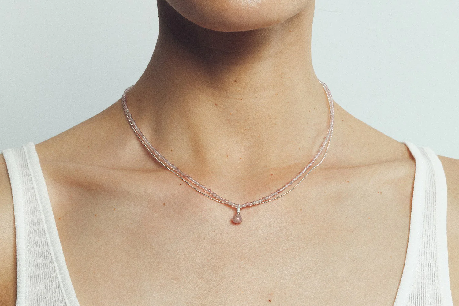 OLIO E ACETO Tanabata Special Series Strawberry Quartz Double Necklace OLIO-OA11N22-YIN-F Silver - Image 7