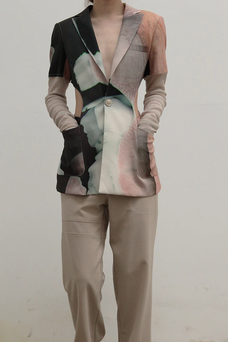 OUDE WAAG Deconstructed Flocking Sleeve Printed Suit OW-21SS-JK01GR88 POWJK01 - Image 4