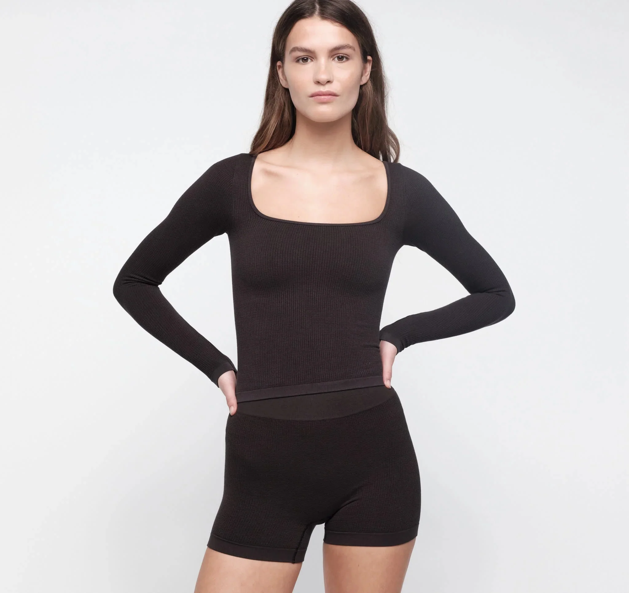 ORGANIC BASICS SS26 Seamless Waffle Shorts OB-OB140008-Black - Image 5