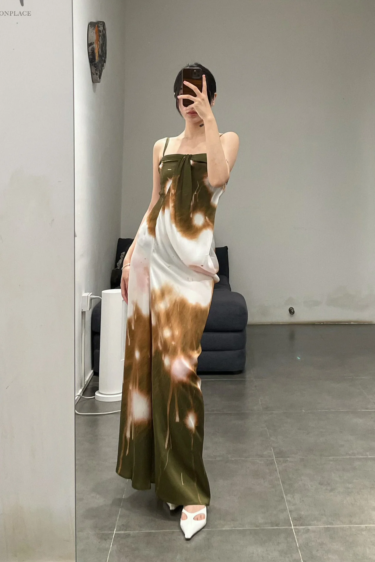 OUDE WAAG 24 Autumn and Winter Asymmetric Drape Dress OW-24AW- DS23P2GR053-LC POW1 Green Orange OW-24AW-DS02P1PK220 - Image 10