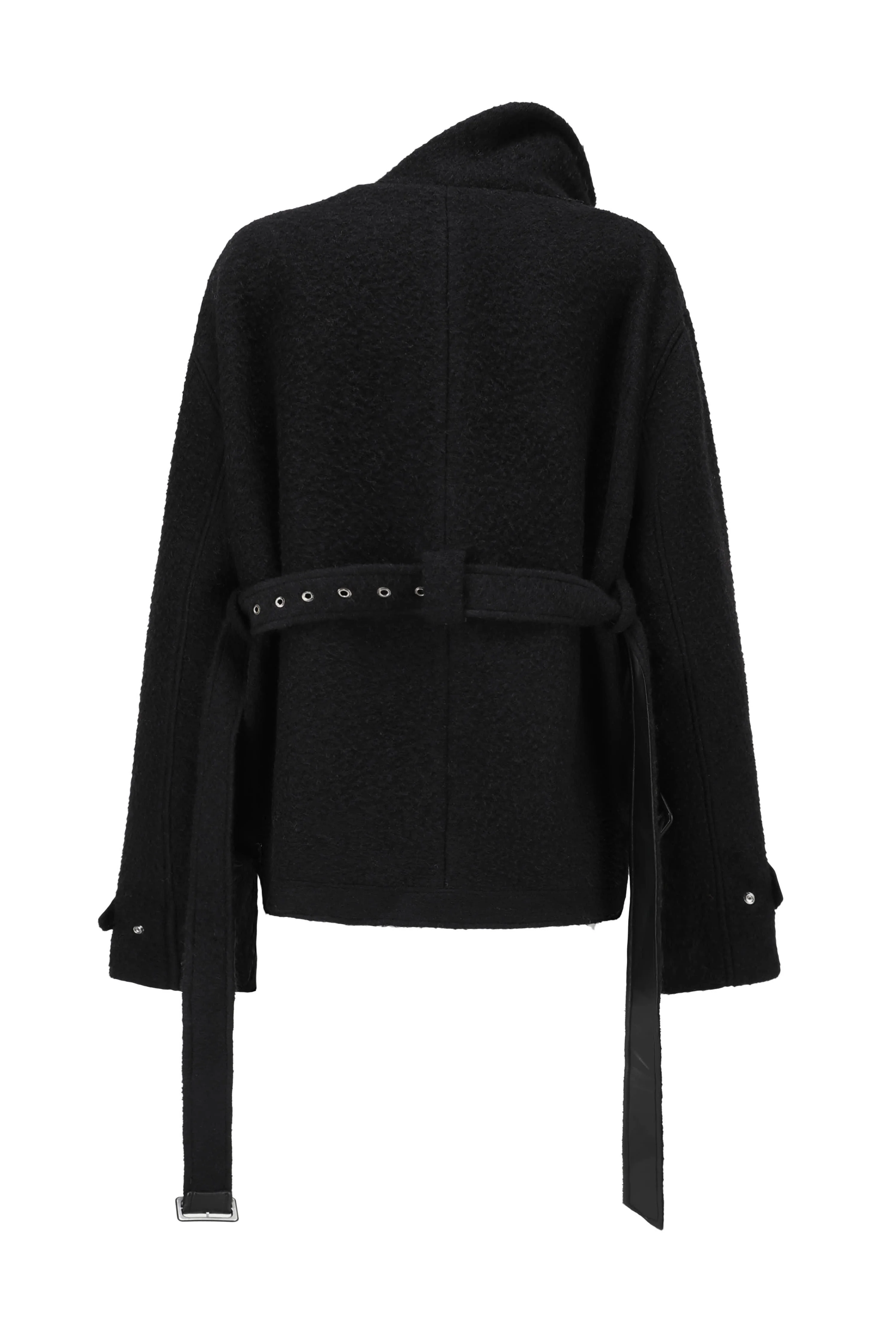 OUDE WAAG 24 autumn and winter asymmetric woolen jacket OW-OW-24AW-CT03-HEI black - Image 5