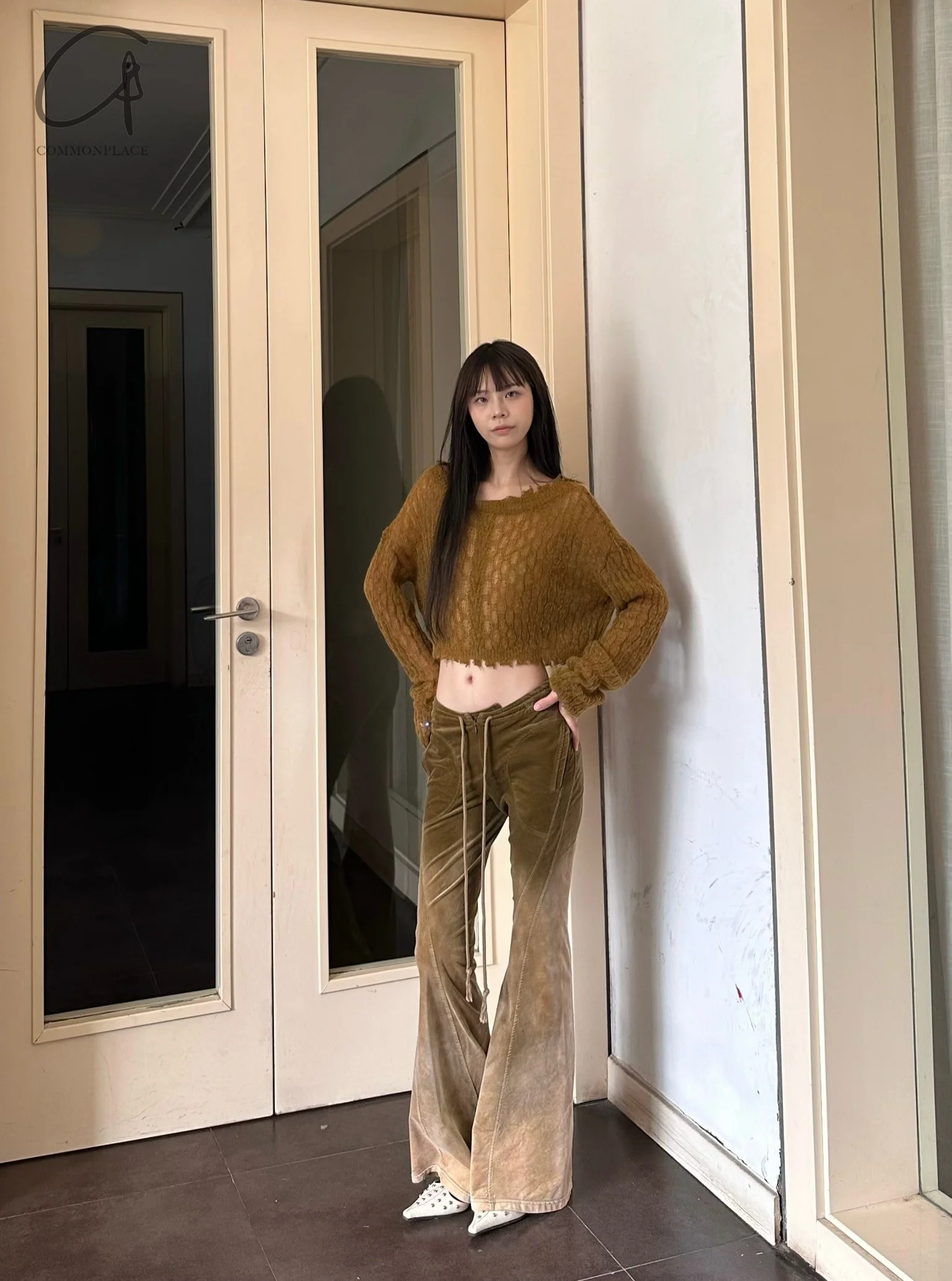 OUDE WAAG 24 Autumn and Winter Corduroy Slim Flared Pants OW-OW-24AW-PT06-GANLANLV Olive Green - Image 10