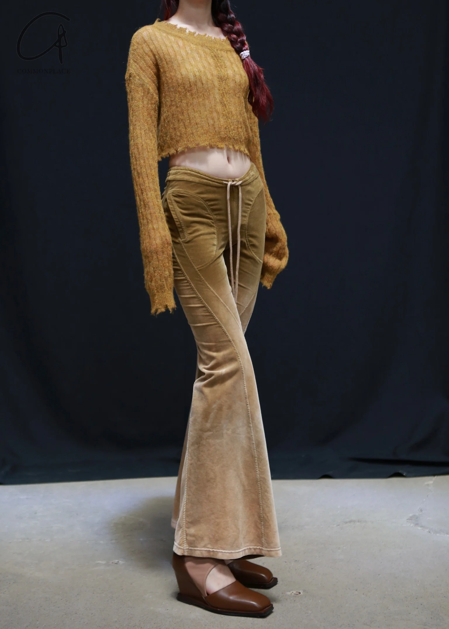 OUDE WAAG 24 Autumn and Winter Corduroy Slim Flared Pants OW-OW-24AW-PT06-GANLANLV Olive Green - Image 8