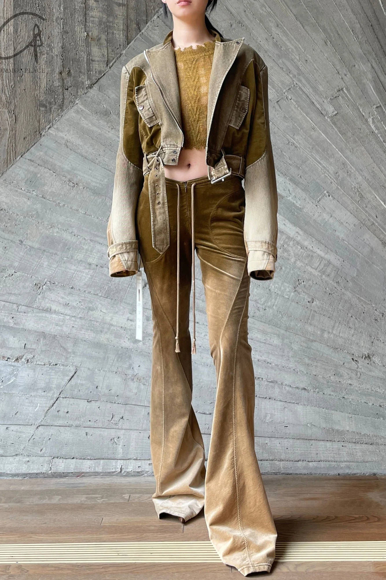 OUDE WAAG 24 Autumn and Winter Corduroy Slim Flared Pants OW-OW-24AW-PT06-GANLANLV Olive Green - Image 9
