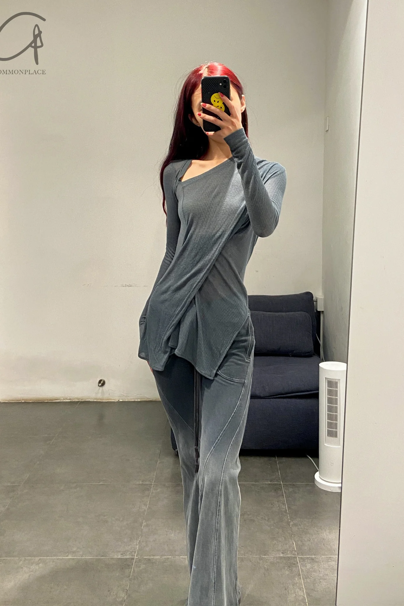 OUDE WAAG 24 Autumn and Winter Draped Asymmetric Top OW-OW-24AW-TP03-HUILAN Gray Blue - Image 20