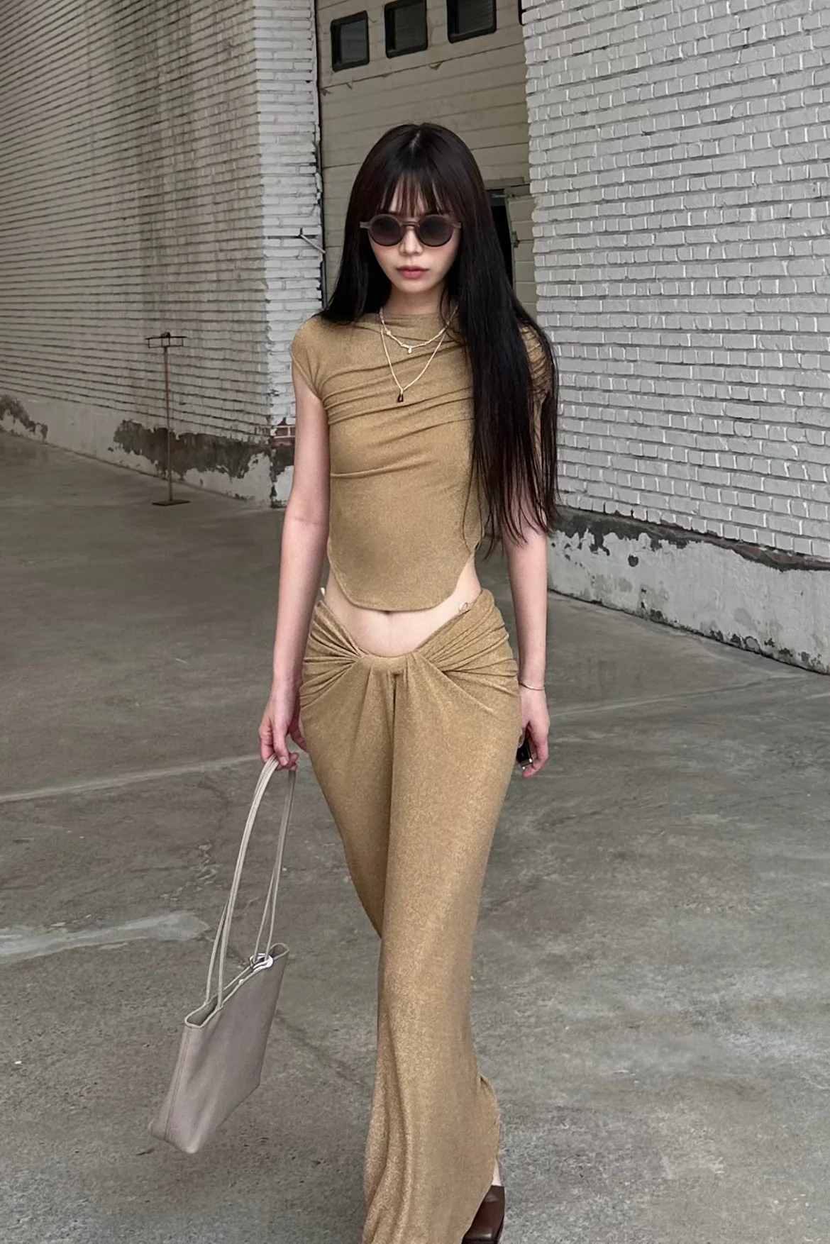 OUDE WAAG 24 Autumn and Winter Draped Knit Skirt Series OW-OW-24AW-SK03-JIN Gold - Image 12