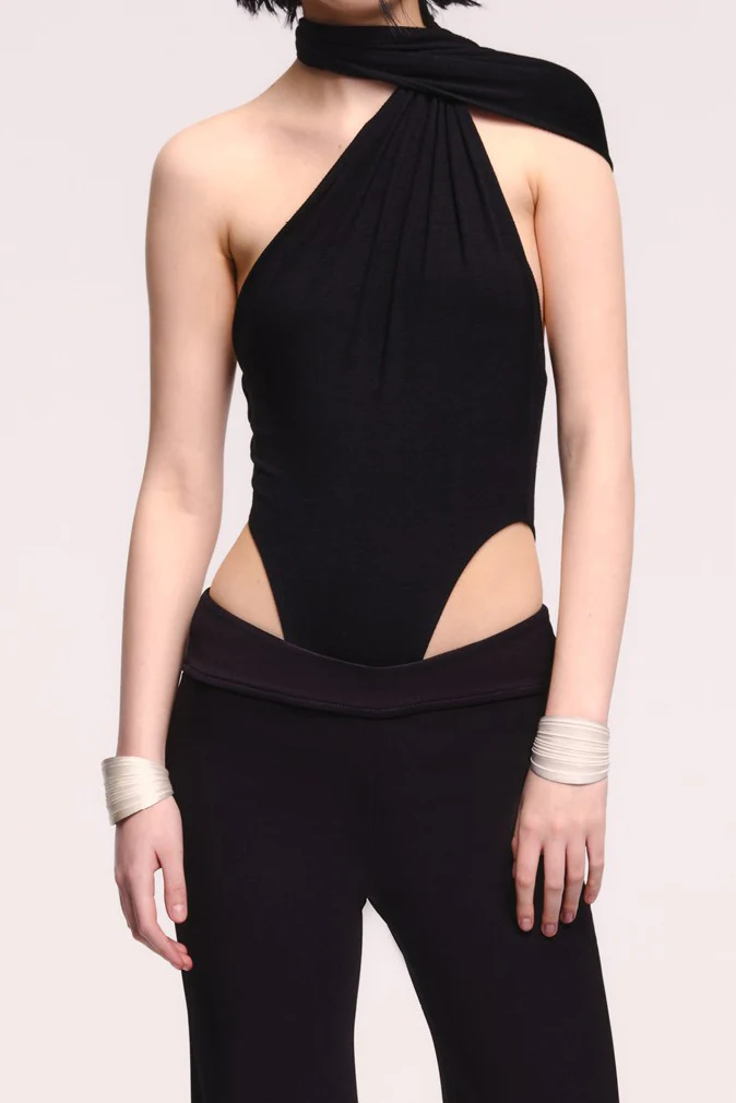 OUDE WAAG 24 Autumn and Winter Halter Bodysuit Series OW-OW-24AW- BD04R1BL900-HEI Black OW-24AW- BD04