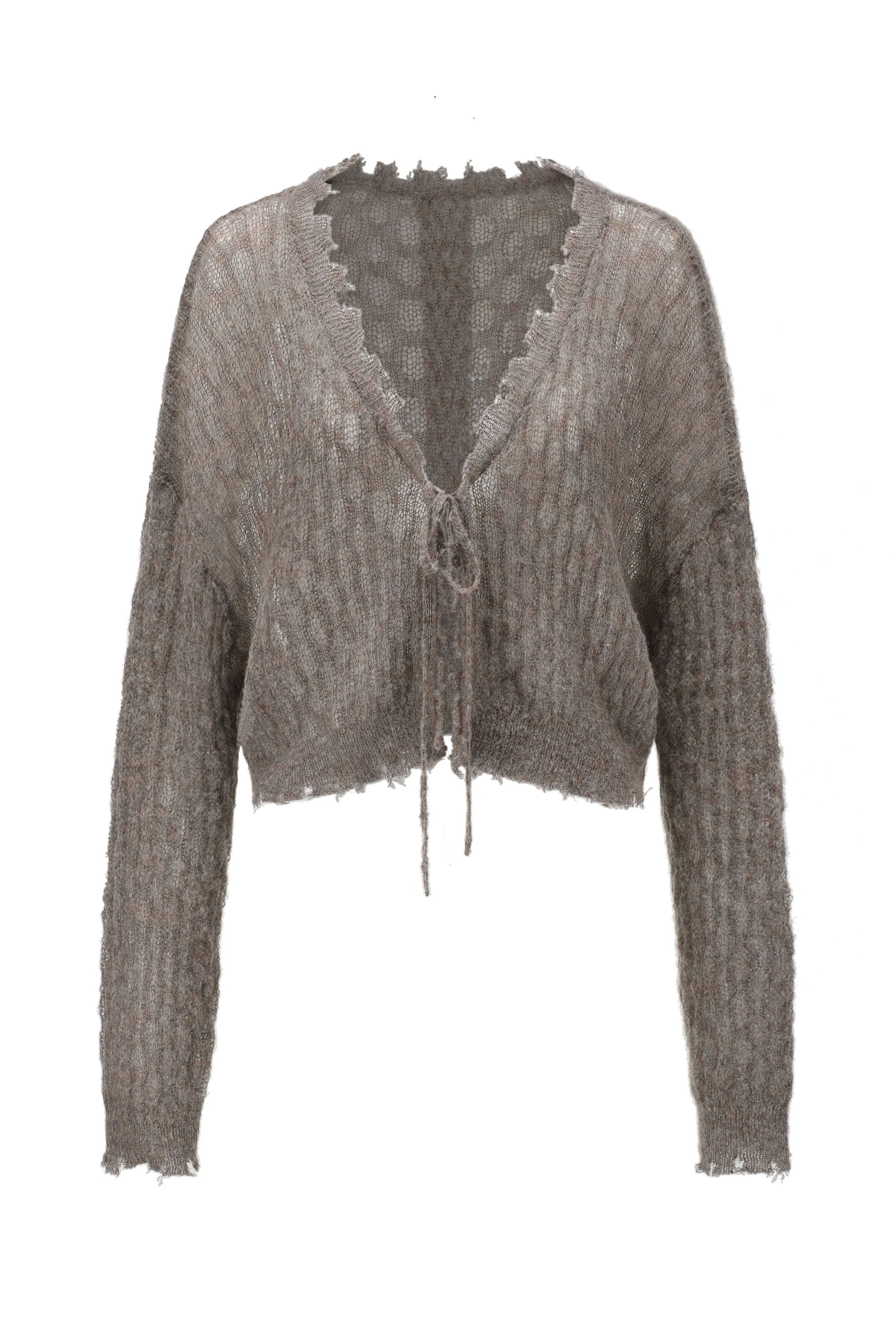 OUDE WAAG 24 Autumn and Winter Thin Wool Knit Cardigan OW-OW-24AW-KT03-HUIKA Gray Brown