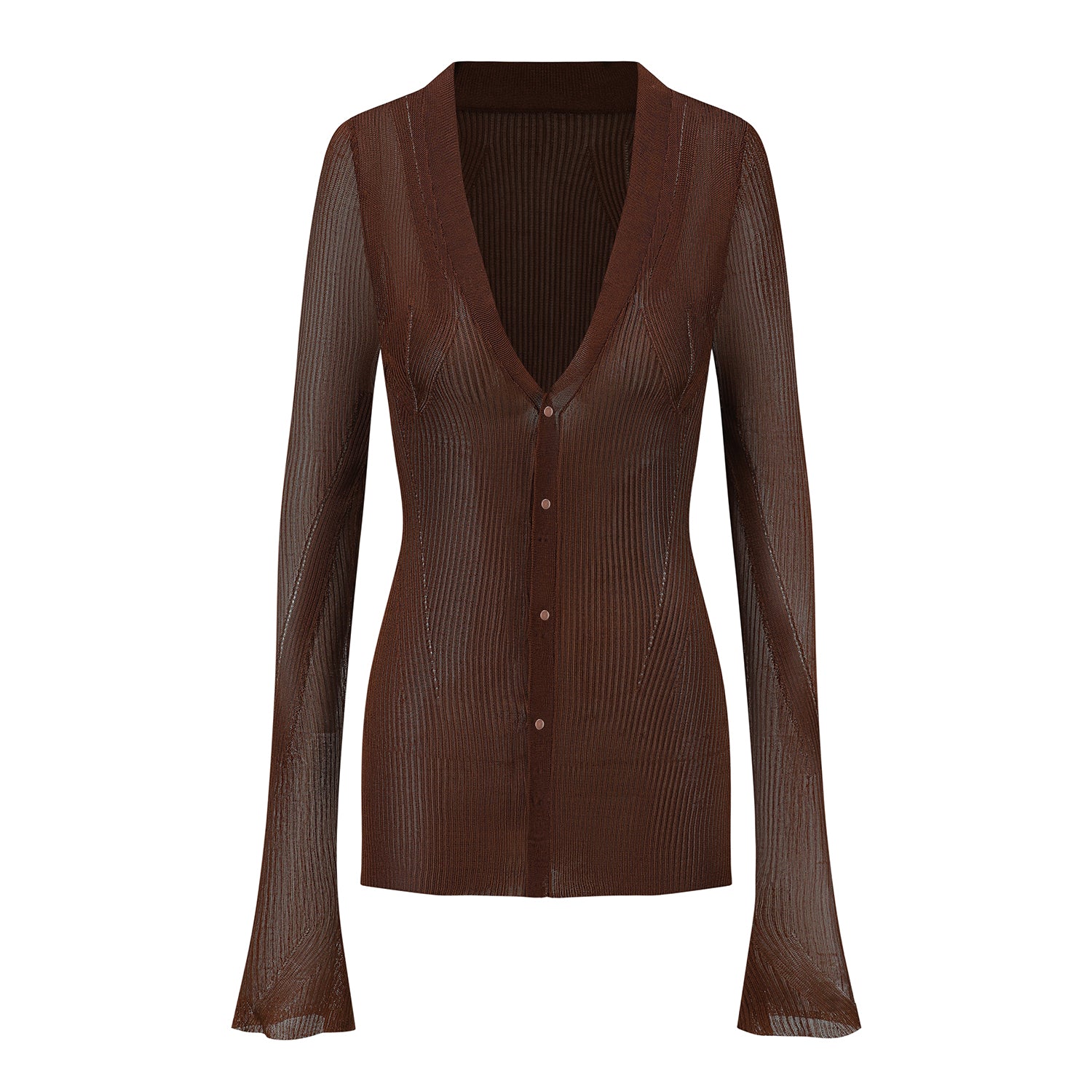OUDE WAAG 25 Autumn and Winter Curved Ribbed Knit Cardigan OW-OW-25AW-KT01V1BR450-HZ Red Brown - Image 5