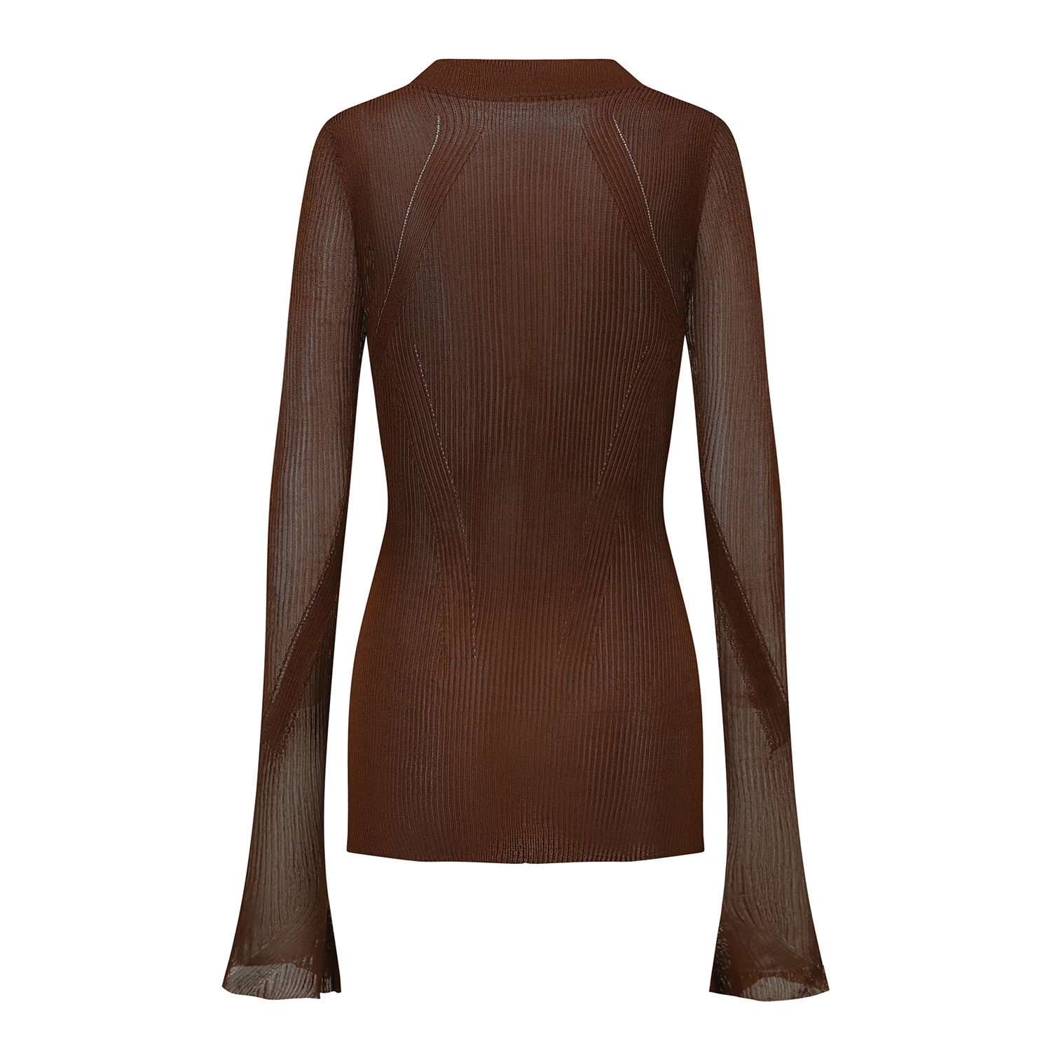 OUDE WAAG 25 Autumn and Winter Curved Ribbed Knit Cardigan OW-OW-25AW-KT01V1BR450-HZ Red Brown - Image 6
