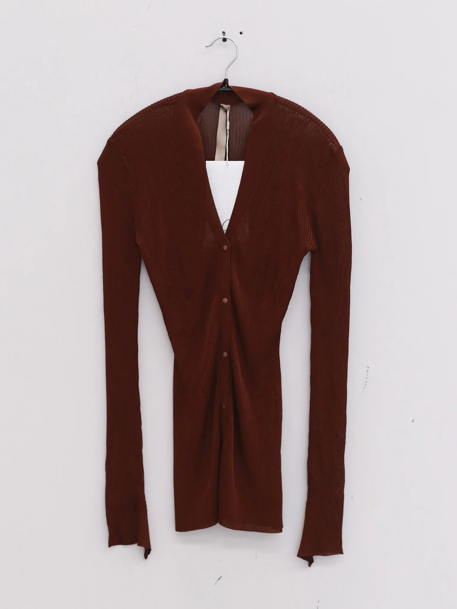 OUDE WAAG 25 Autumn and Winter Curved Ribbed Knit Cardigan OW-OW-25AW-KT01V1BR450-HZ Red Brown - Image 7