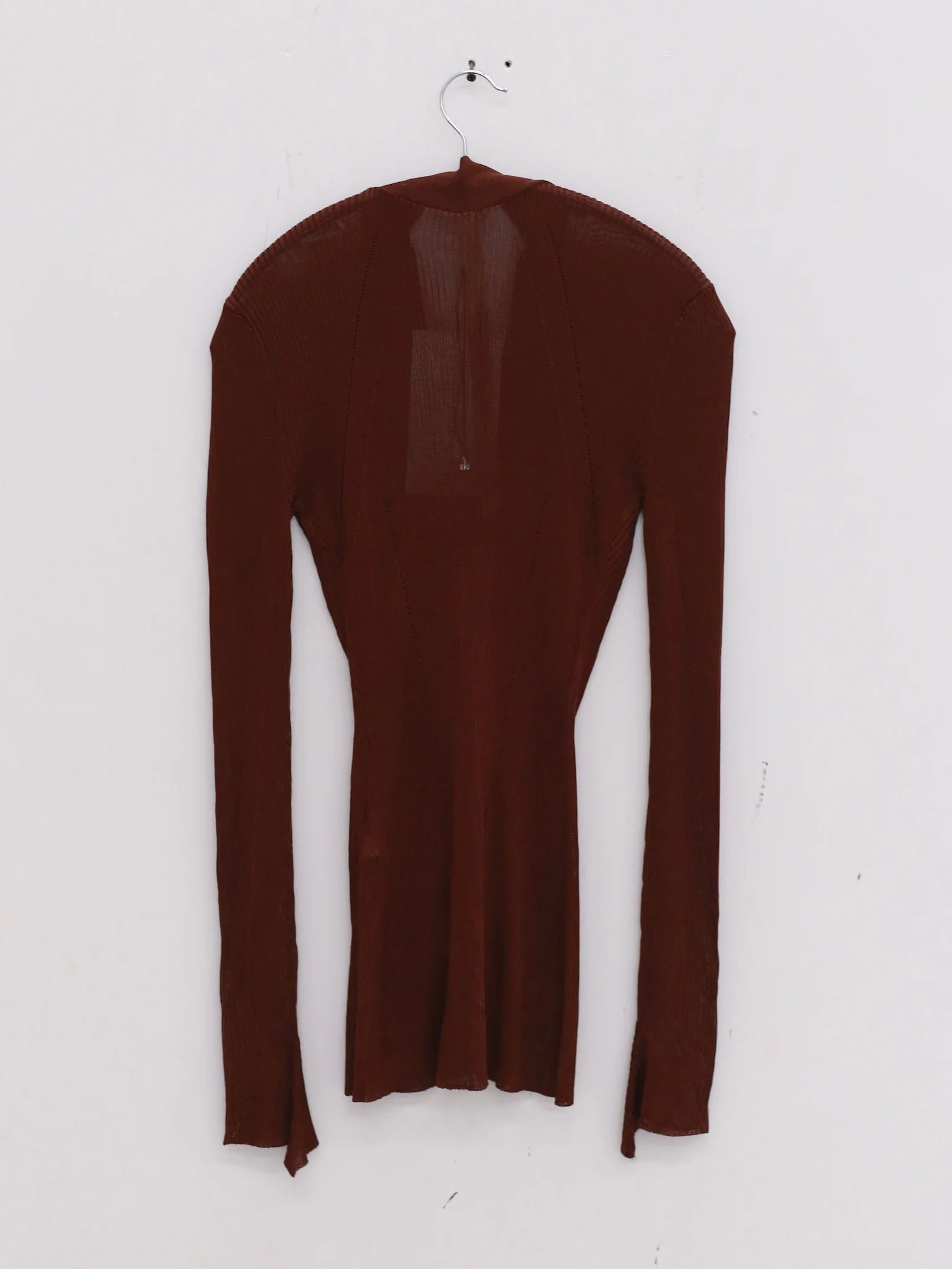 OUDE WAAG 25 Autumn and Winter Curved Ribbed Knit Cardigan OW-OW-25AW-KT01V1BR450-HZ Red Brown - Image 8